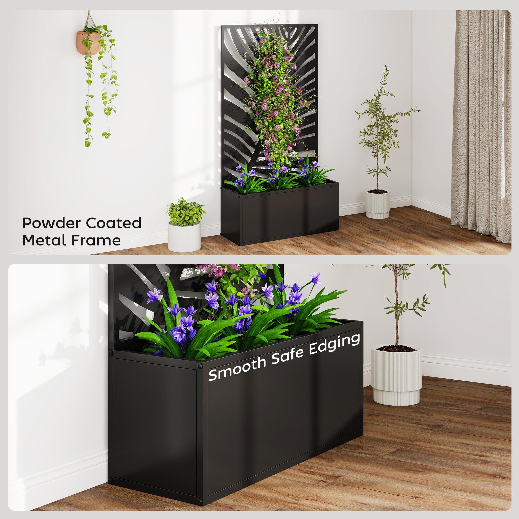 Metal Garden Bed for Garden with Trellis, Wall Mounted or Freestanding Raised Planter with Privacy Screen