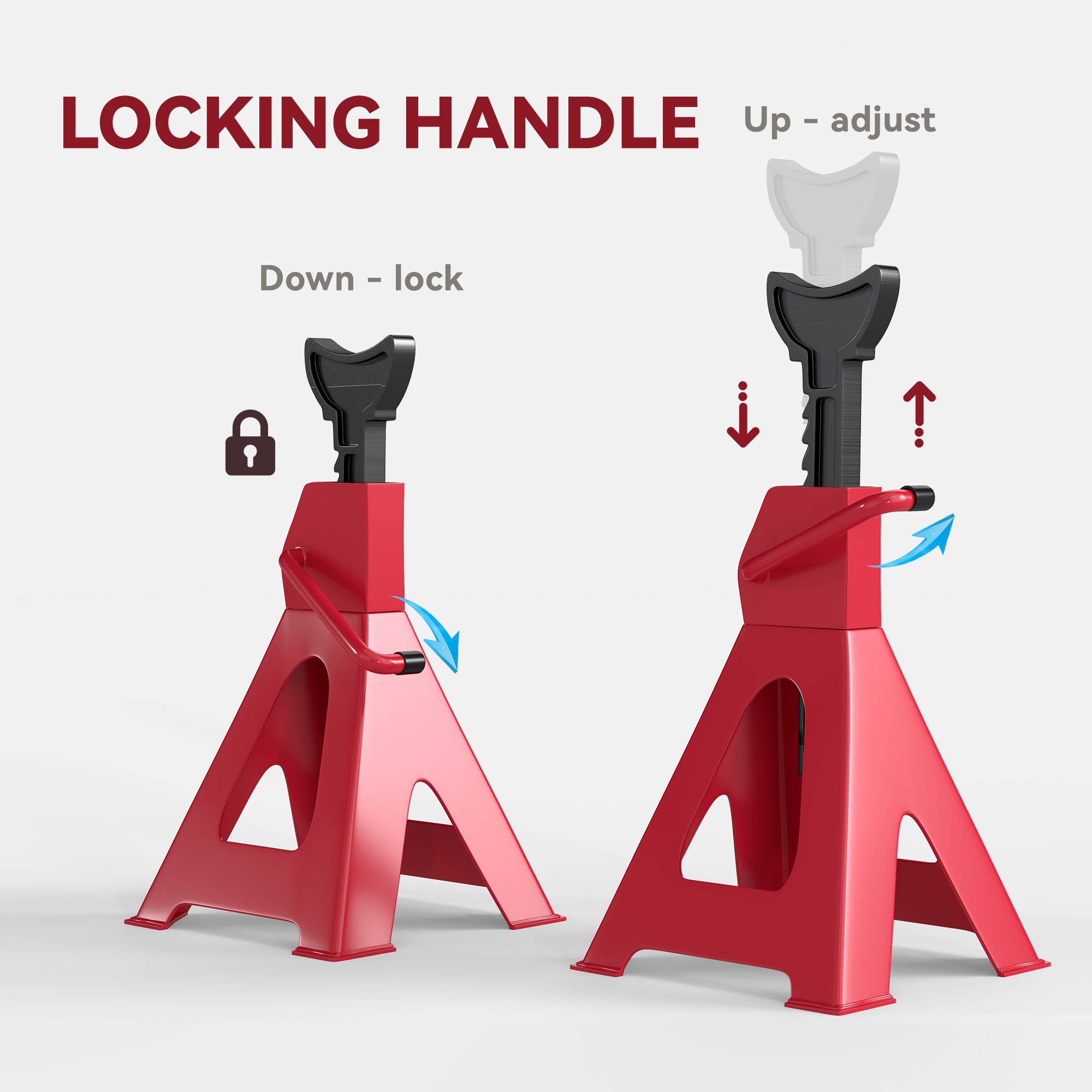 2 Ton Adjustable Axle Jack Stands 28-42.5 cm Height, Pack of 2 - Red