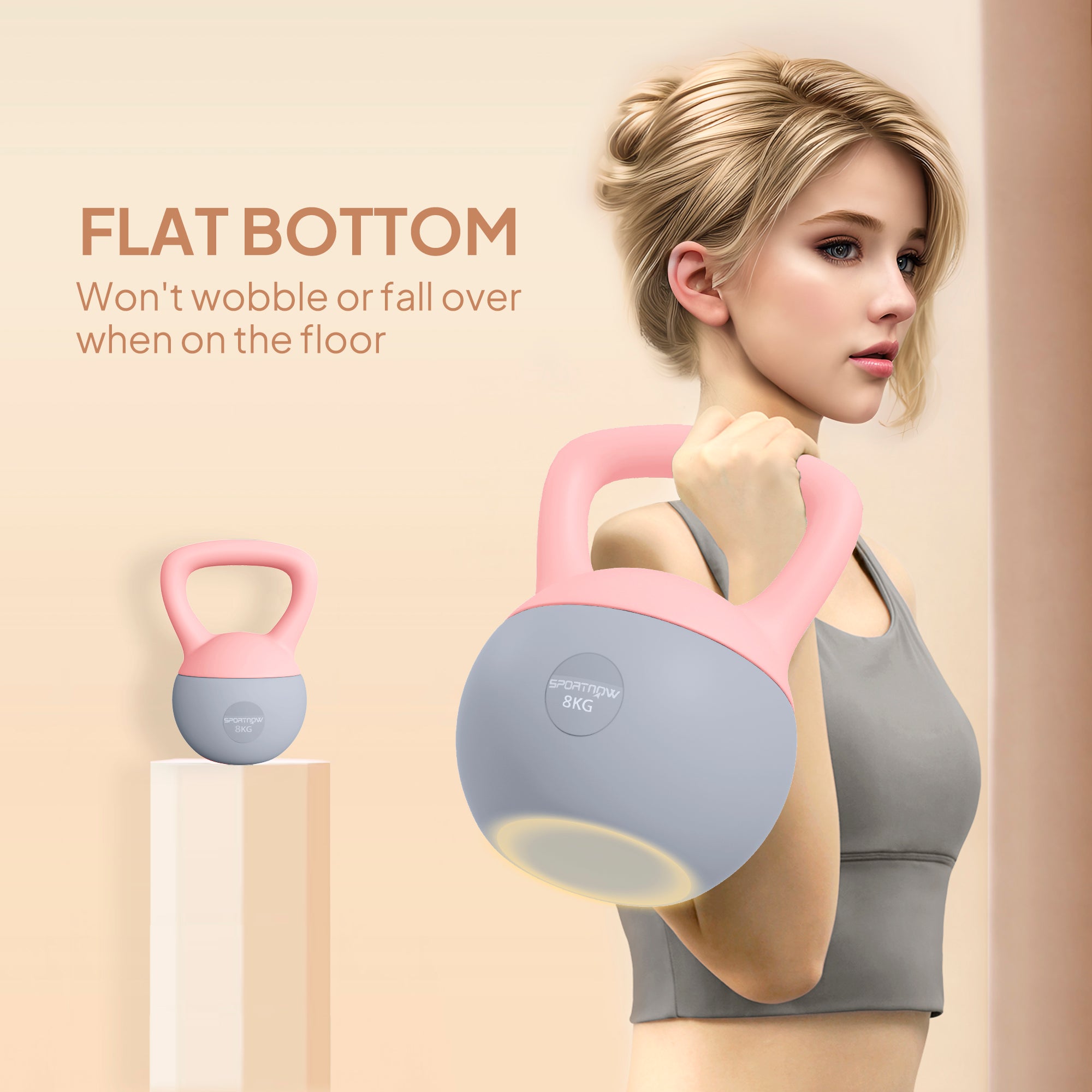 8KG Soft Kettlebell, Kettlebell with Non-Slip Handle for Home Gym, Weight Lifting, Strength Training, Pink/Grey