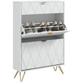 Two Flip Drawer Narrow Shoe Cabinet with Storage for 12 Pairs - White