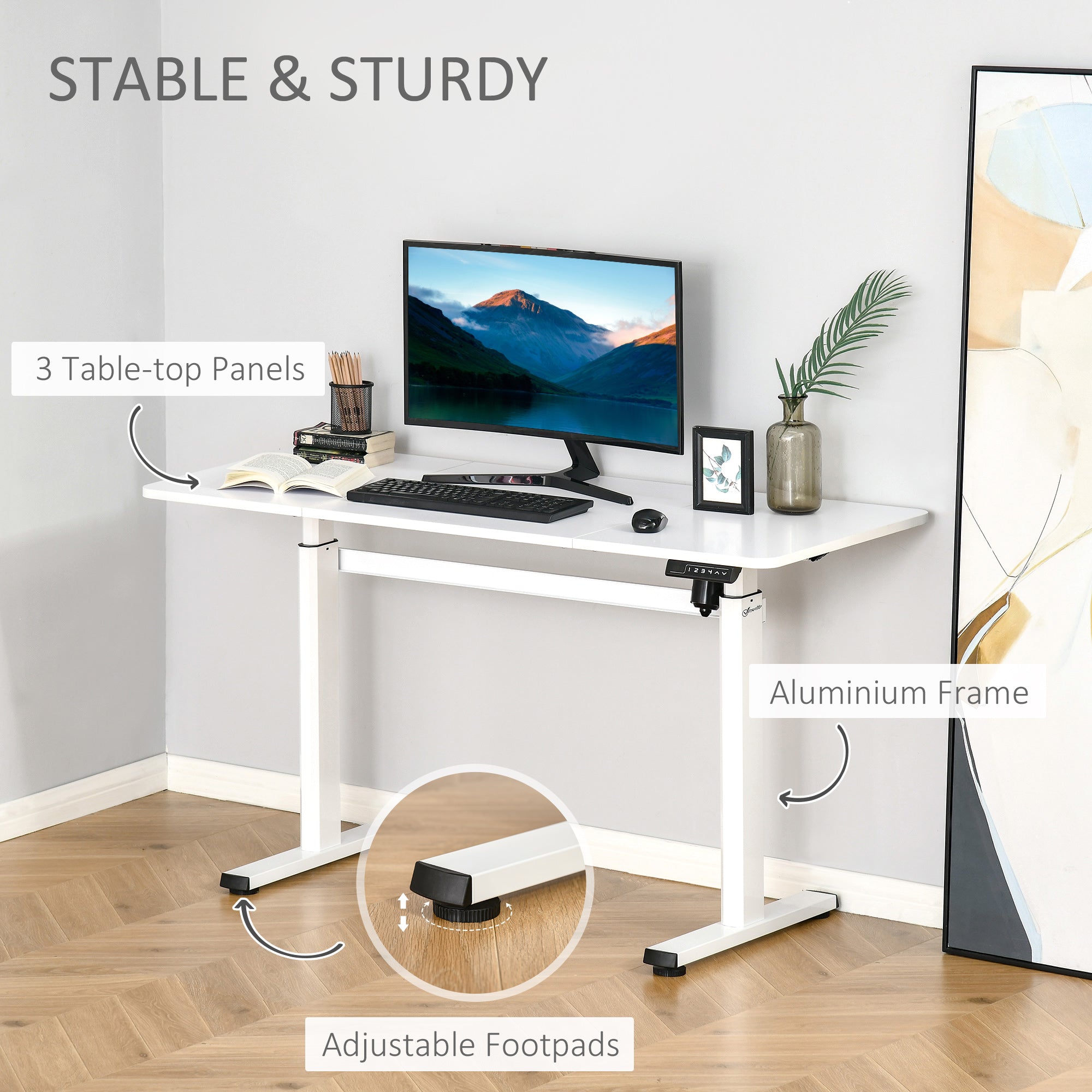 Electric Height Adjustable Standing Desk Sit Stand Desk with Large Desktop, Motor, Stand up Desk for Home Office, White