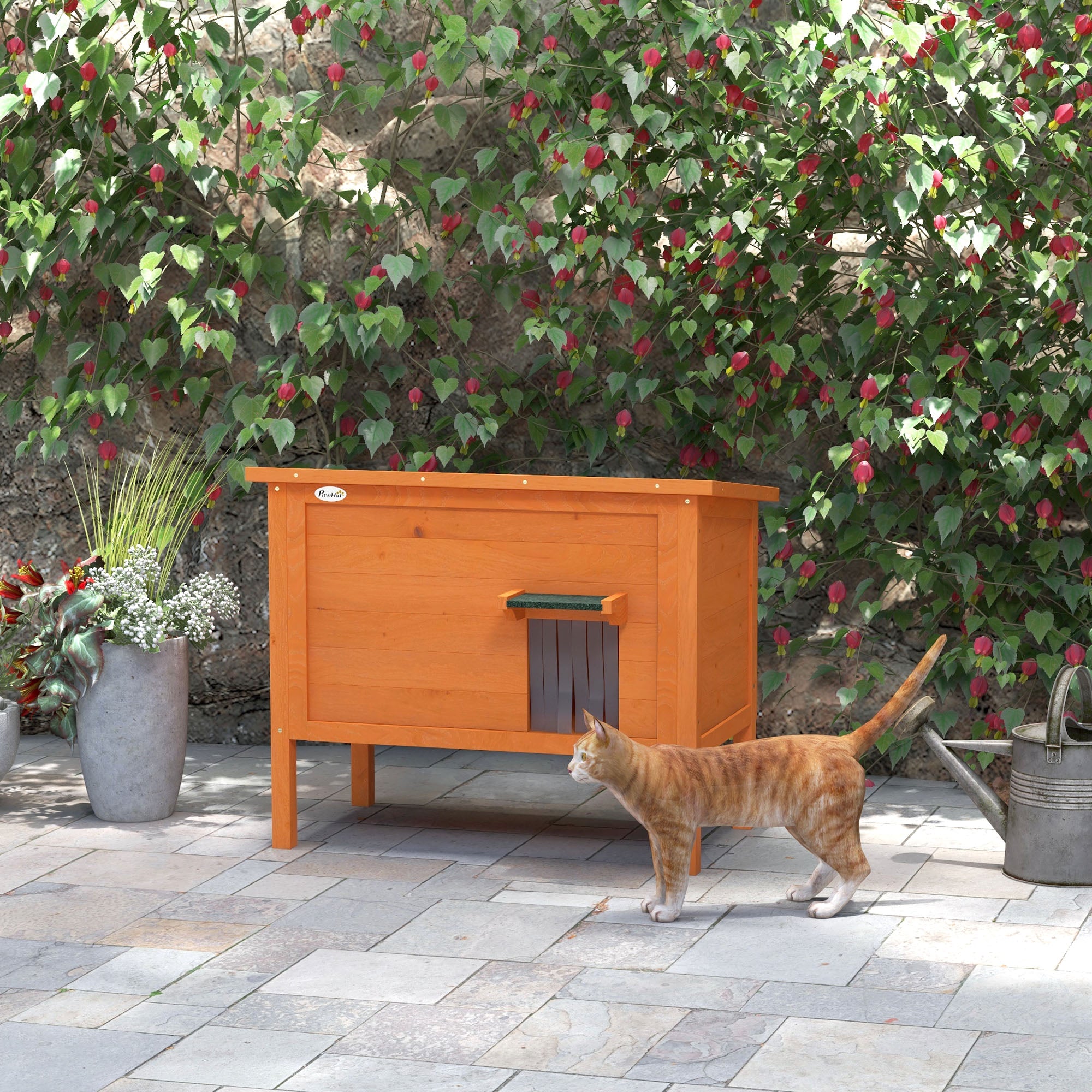 Feral Cat House, Wooden Insulated with Removable Floor, Water-Resistant Openable Roof - Orange