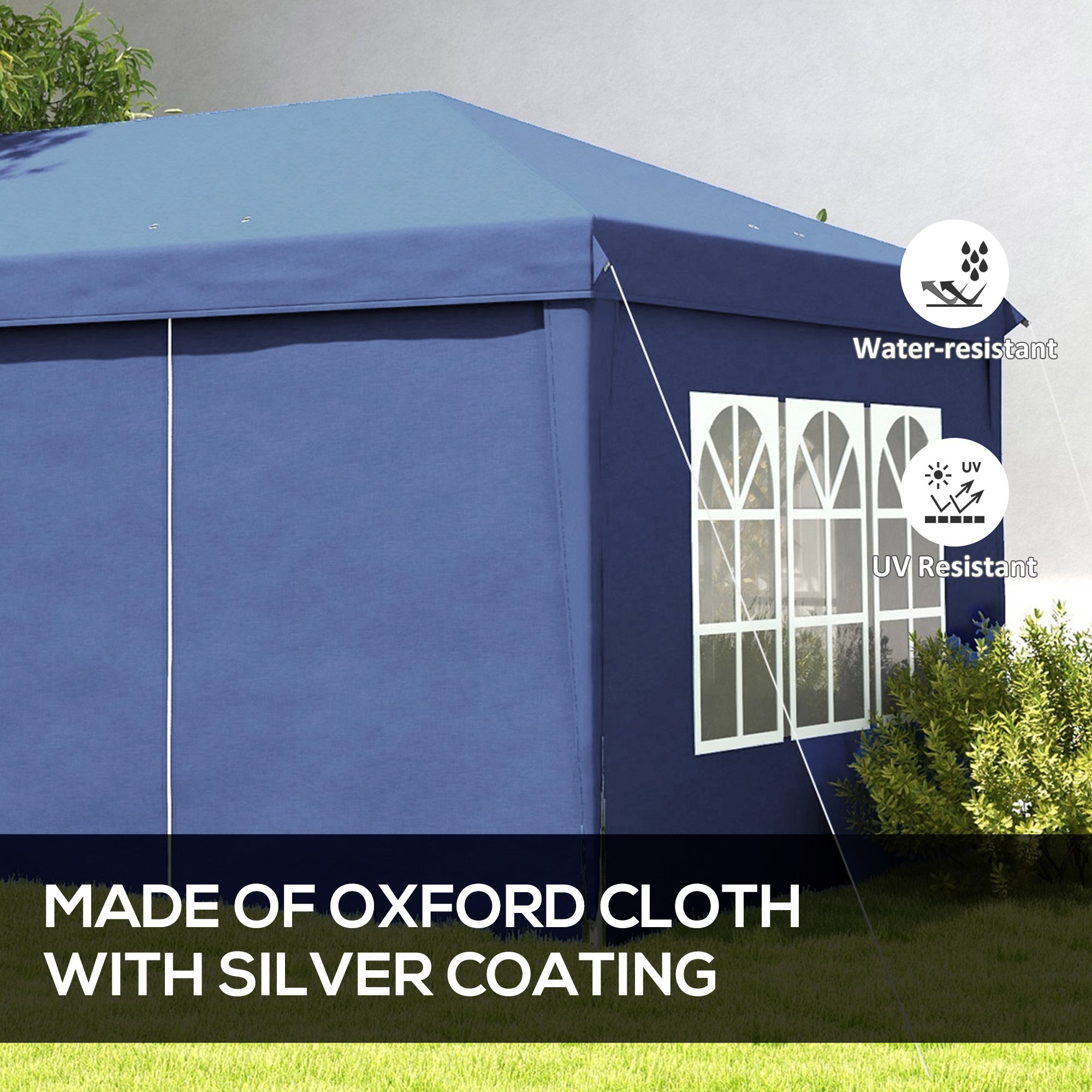 3x6m Pop-Up Gazebo, with Curtain Walls and Windows, Blue