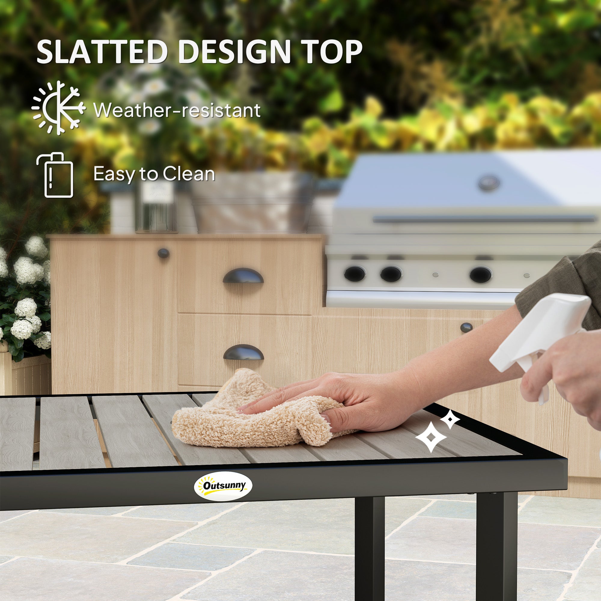 Square Garden Dining Table with Parasol Hole - Light Grey