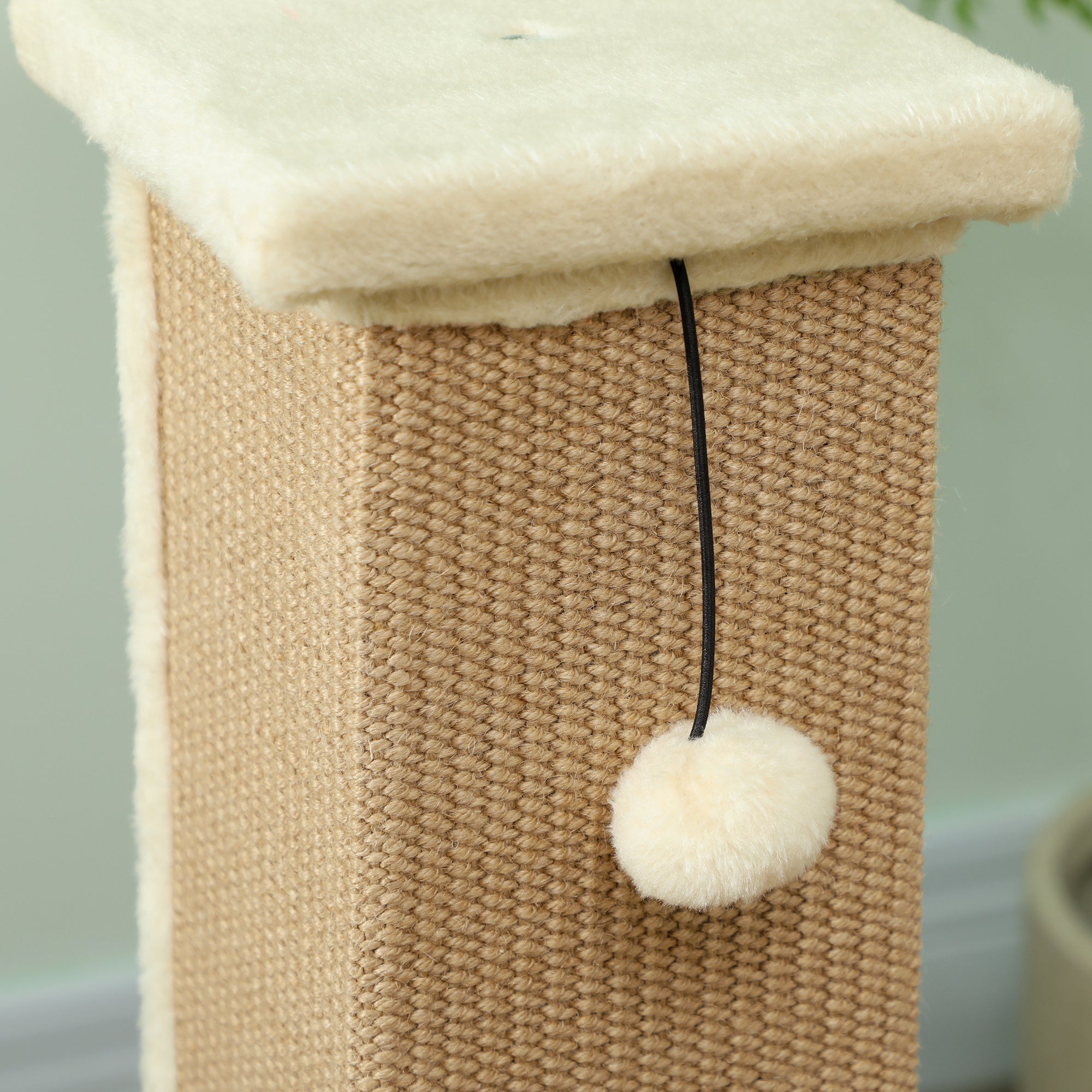 81cm Cat Scratcher, Vertical Full Scratcher w/ Natural Jute Rope, Hanging Ball, Soft Plush - Beige