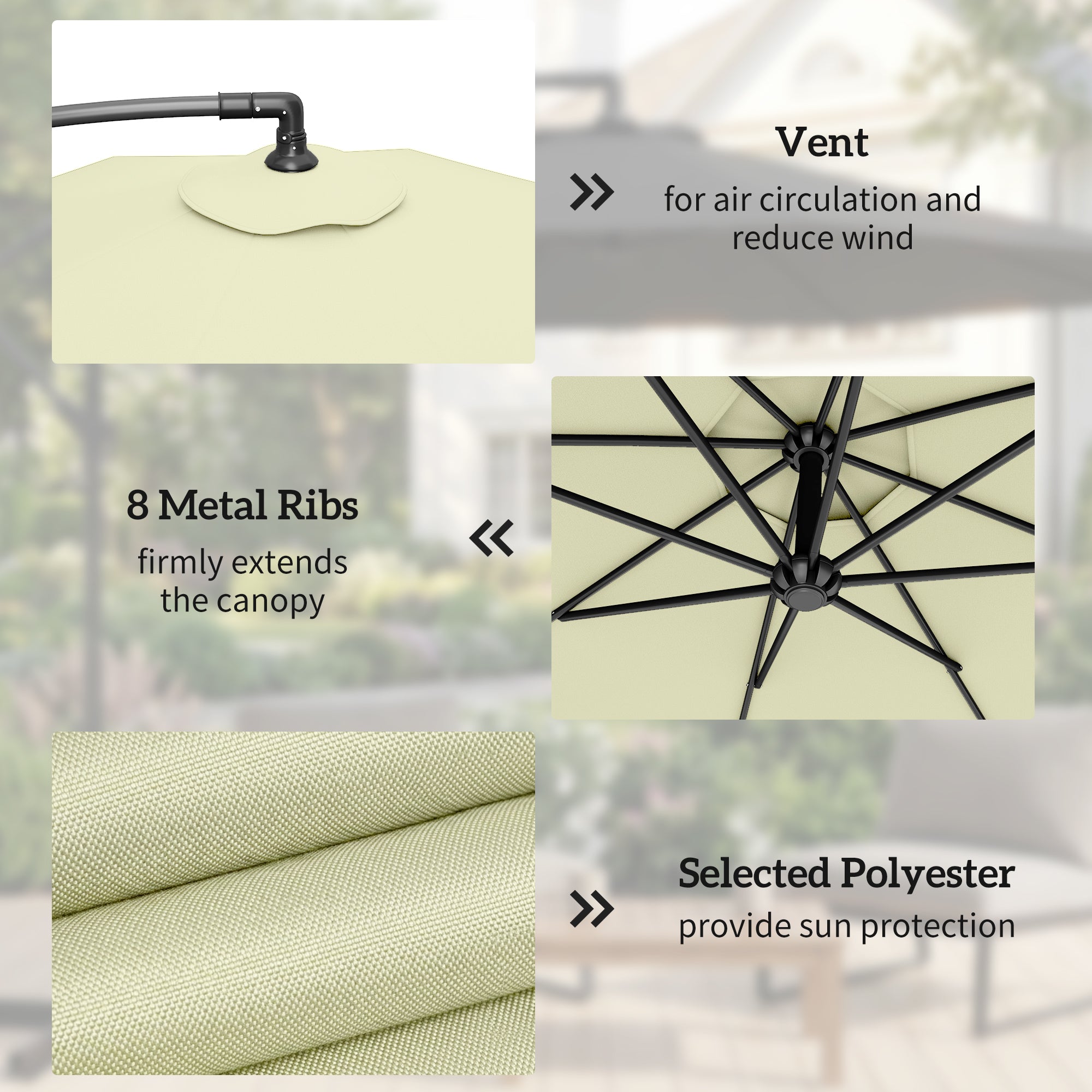 3m Overhanging Cantilever Parasol, with Cross Base - Beige