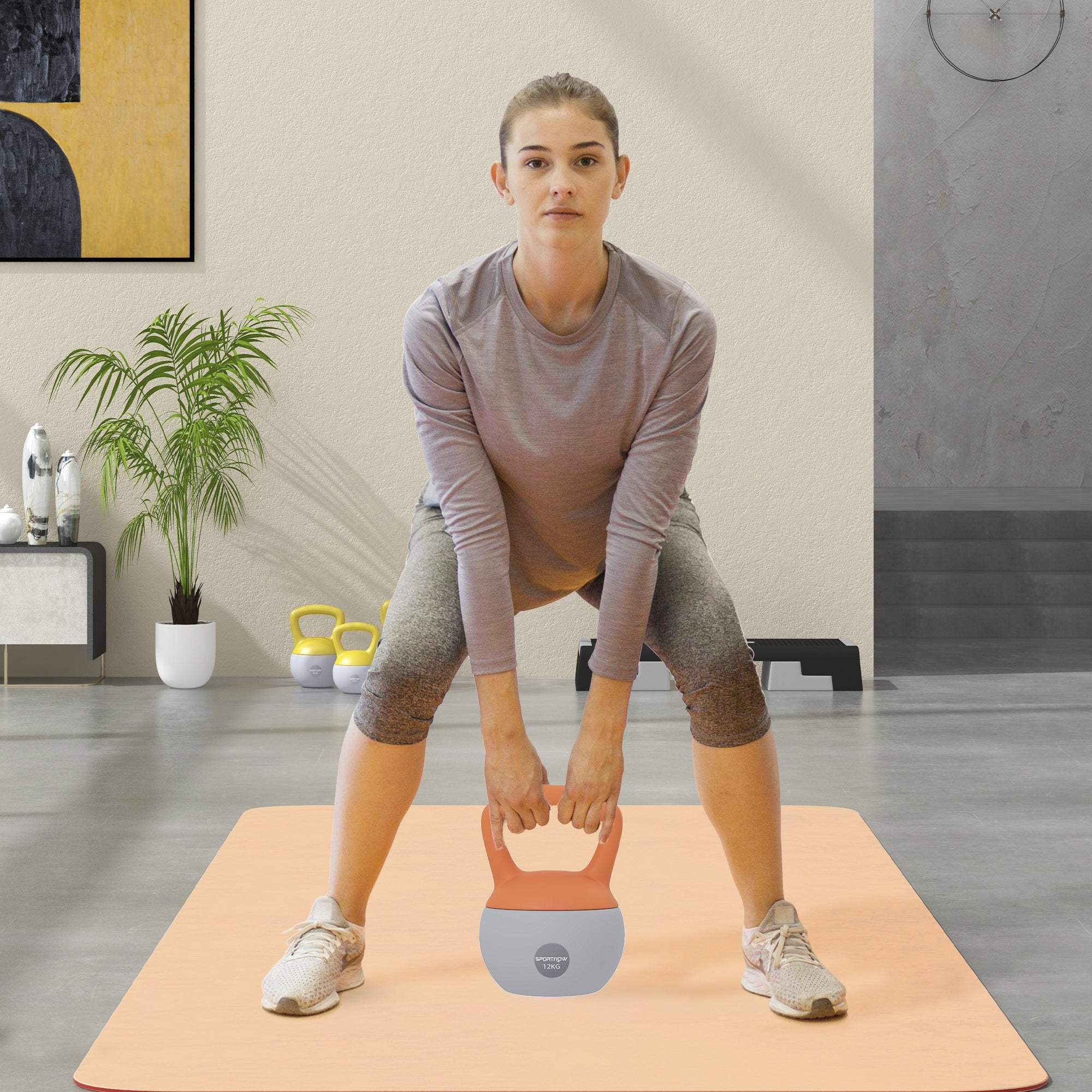 12KG Soft Kettlebell, Kettlebell with Non-Slip Handle for Home Gym, Weight Lifting, Strength Training, Orange/Grey