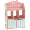 Kids Bookshelf with Storage, Toy Storage Unit with Book Display, Shelves and Fabric Drawers for Playroom Nursery, Pink