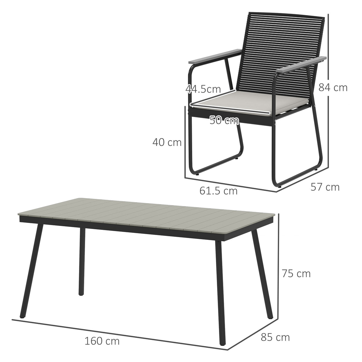 6 Seater Garden Dining Set with Weatherproof Table and Soft Cushions - Grey