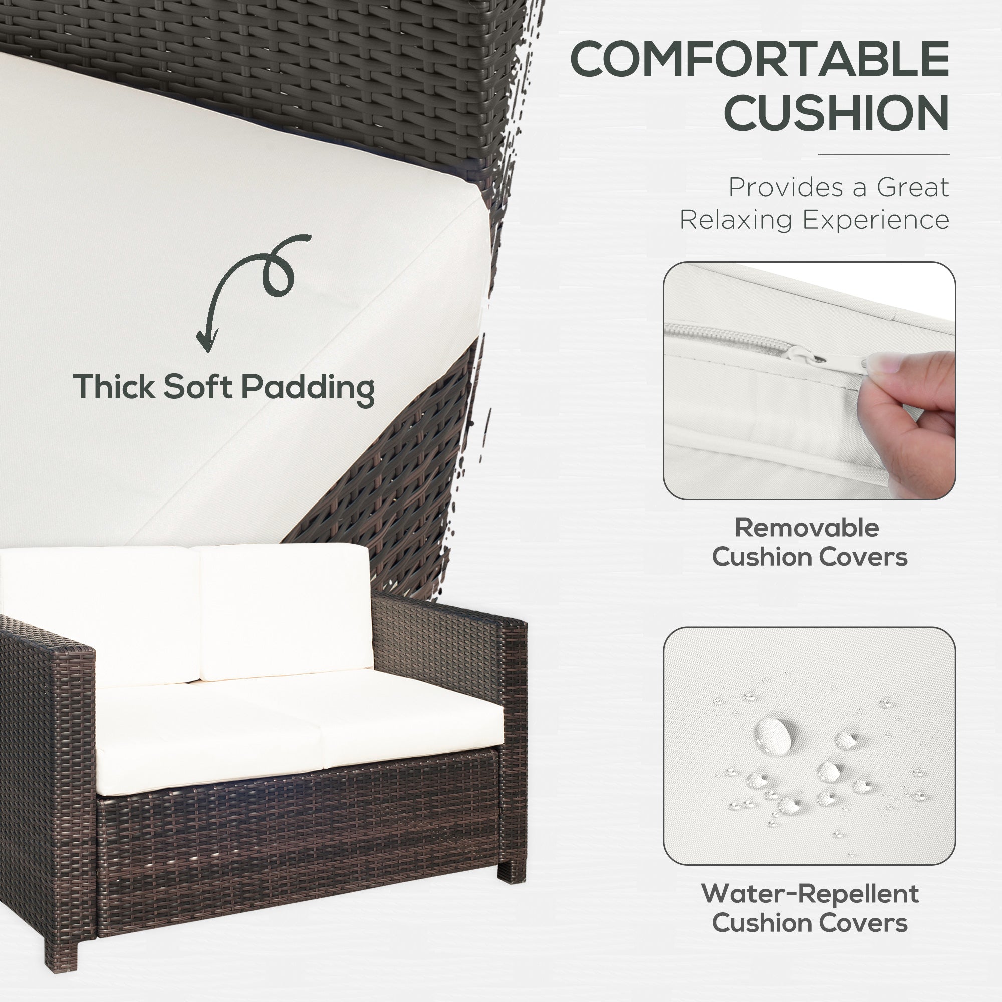 2 Seater Rattan Garden Sofa with Padded Cushions - Mixed Brown