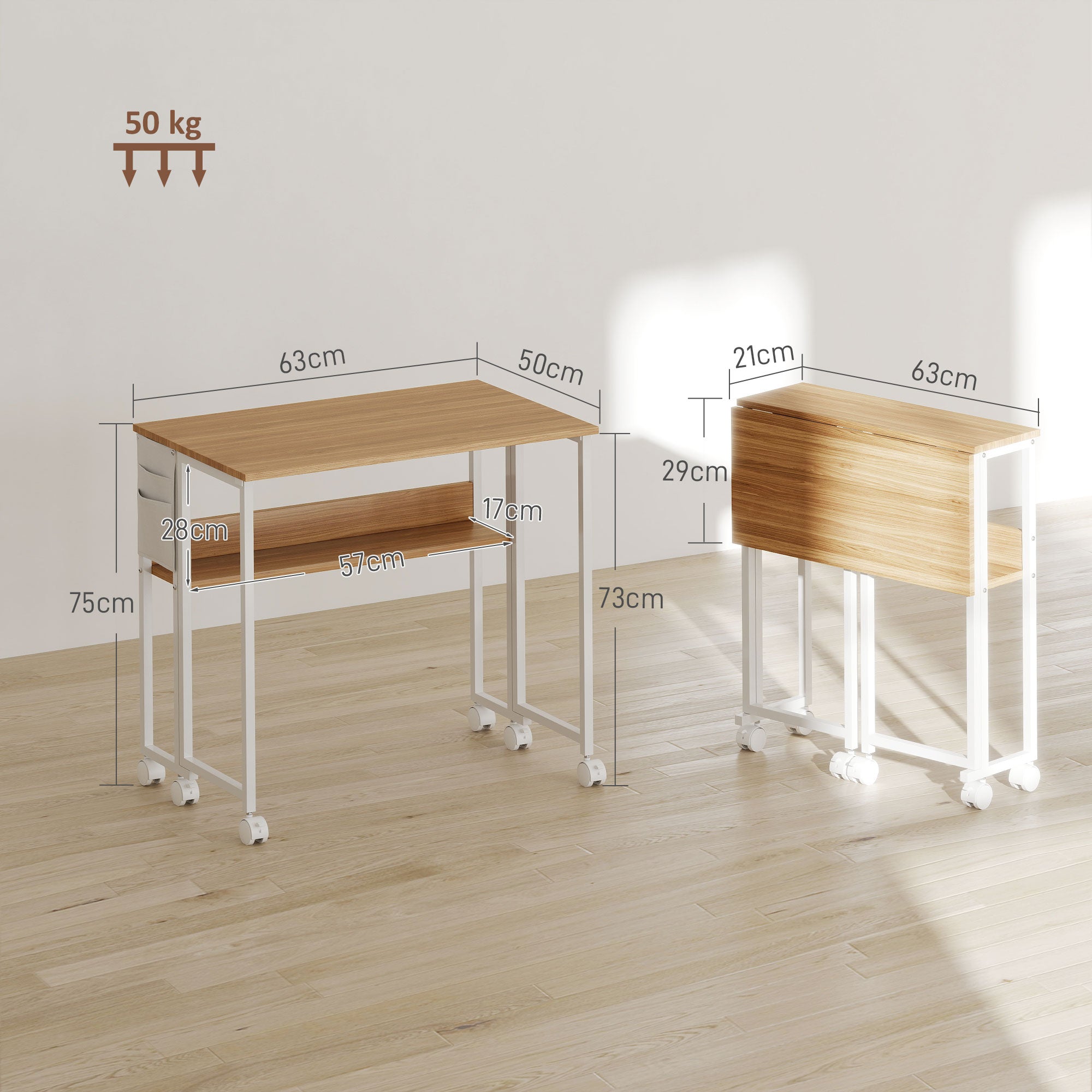 63 cm Drop Leaf Writing Work Desk - Natural Wood Finish