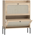 Shoe Cabinet with 2 Flip Drawers, Boho Narrow Shoe Storage Cabinet, Oak