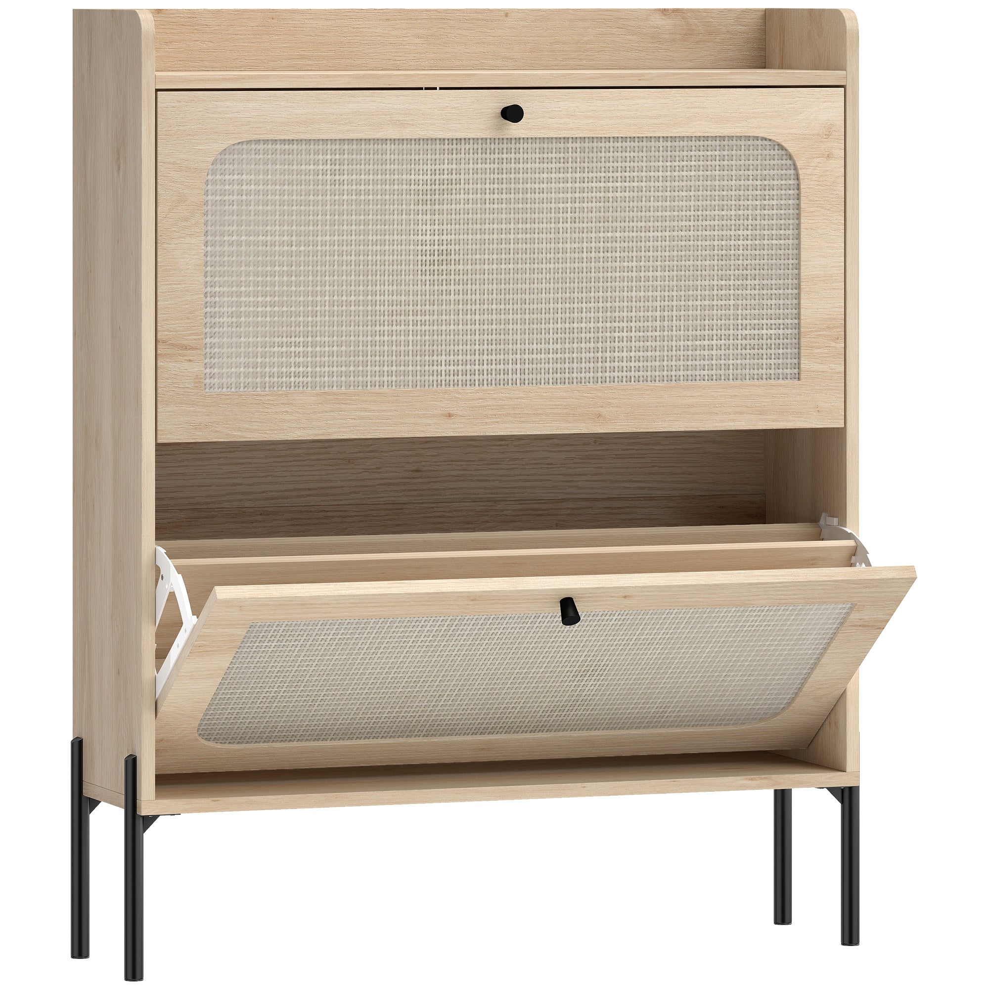 Shoe Cabinet with 2 Flip Drawers, Boho Narrow Shoe Storage Cabinet, Oak