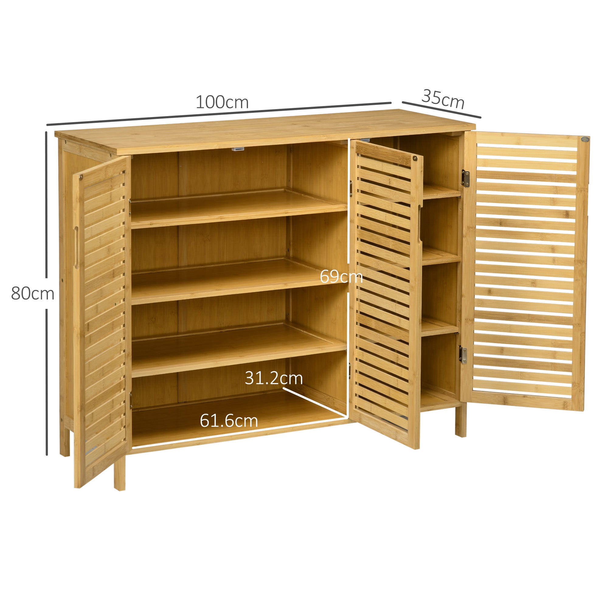 Rustic Shoe Cabinet, 3 Door Shoe Storage Cabinet with 8 Shelves, Natural Wood Finish