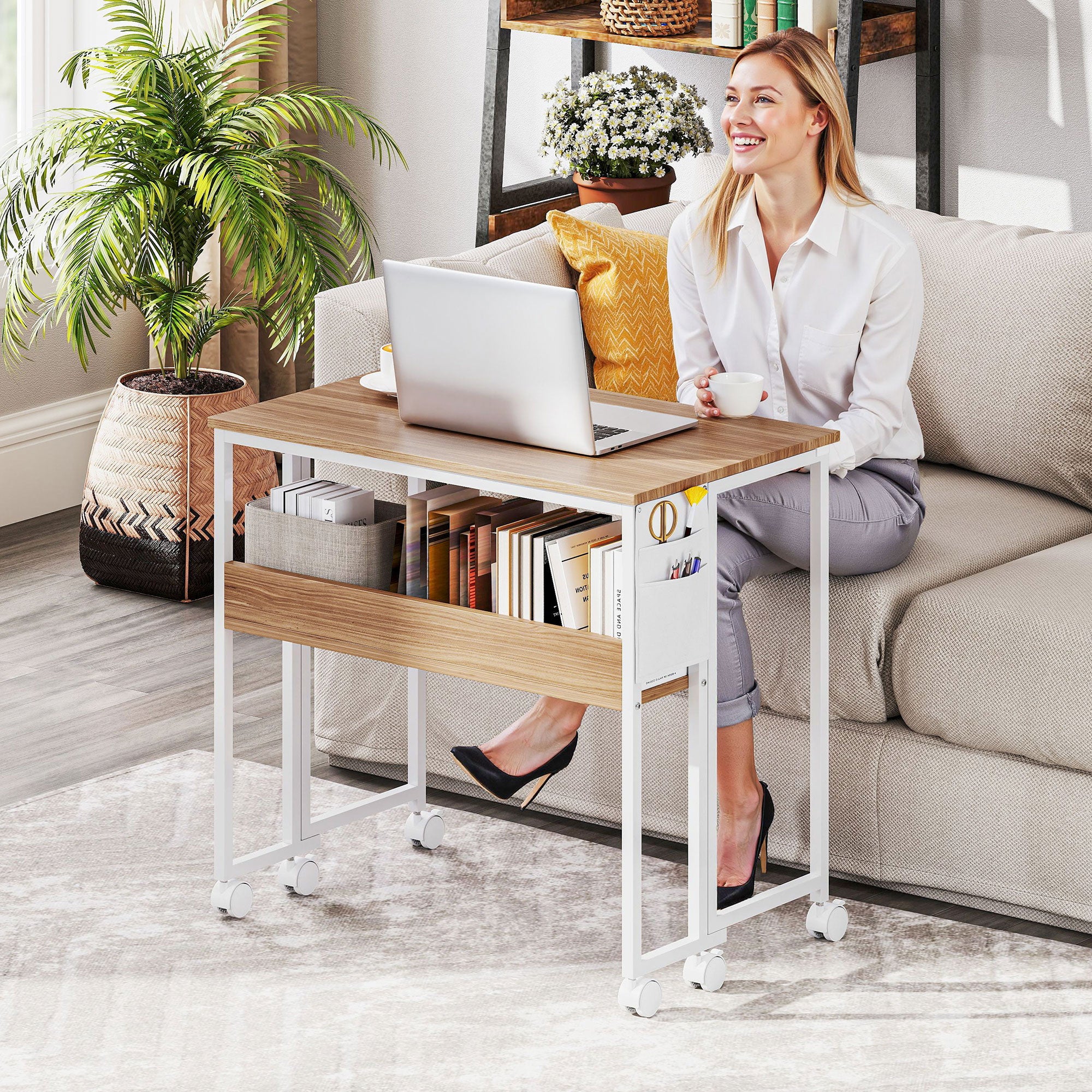 80 cm Drop Leaf Writing Work Desk - Natural Wood Finish