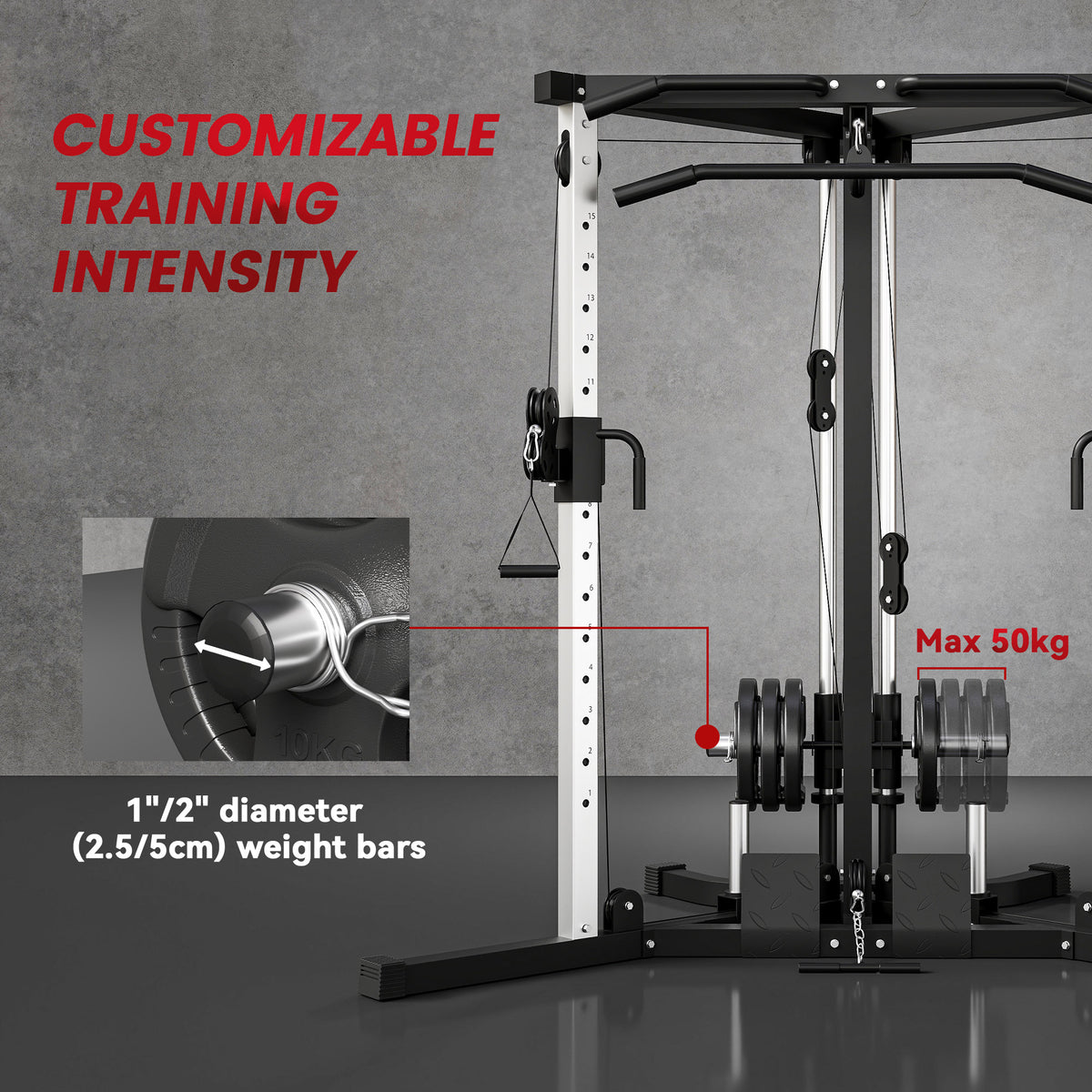 Home Gym Machine, Multifunctional Gym Equipment with High and Low Pulleys, Pull Up Bar, 15-Position Adjustable Strength Training Workout Station for Full Body Fitness