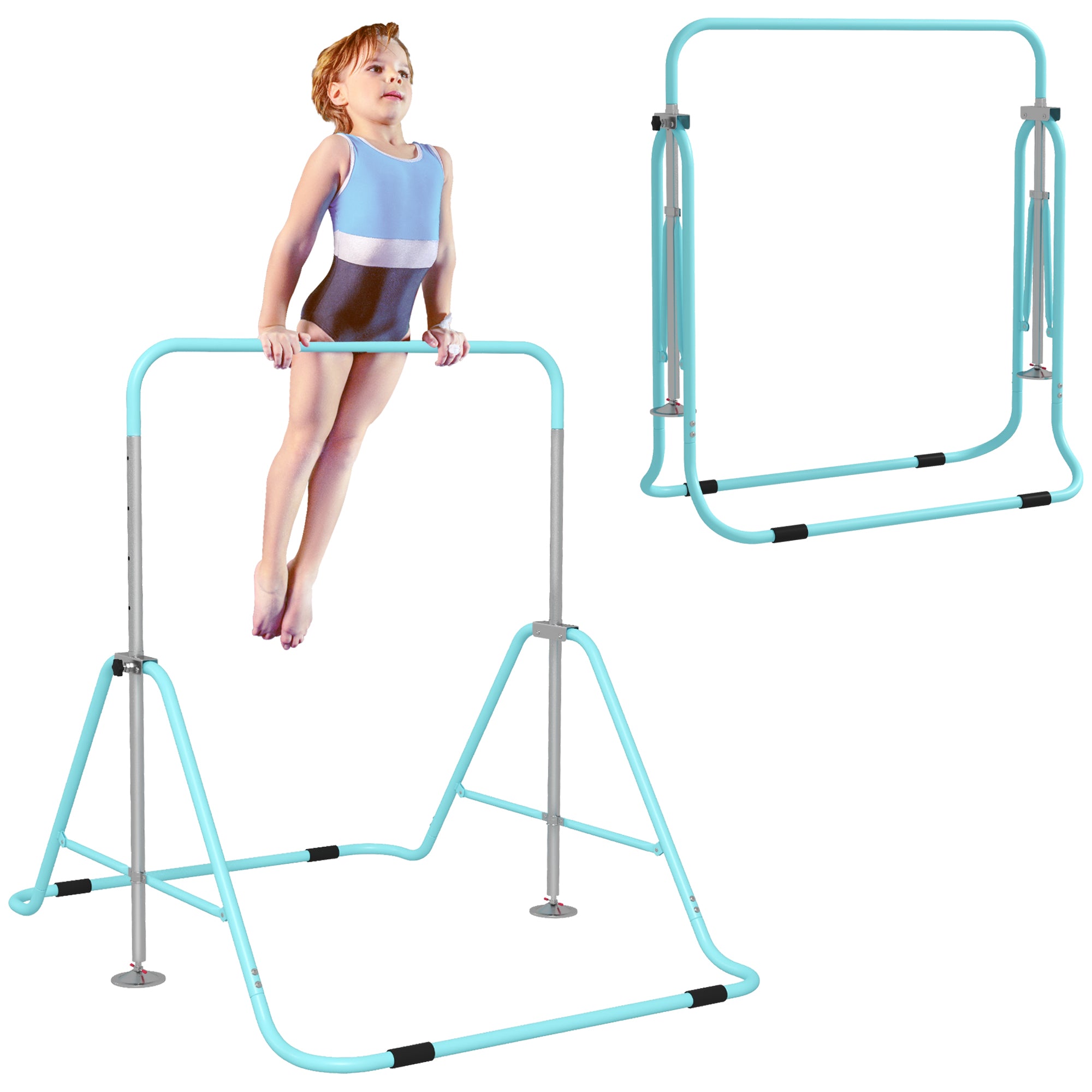 Kids Gymnastic Bar, with Adjustable Height, Foldable Horizontal Bars - Light Blue