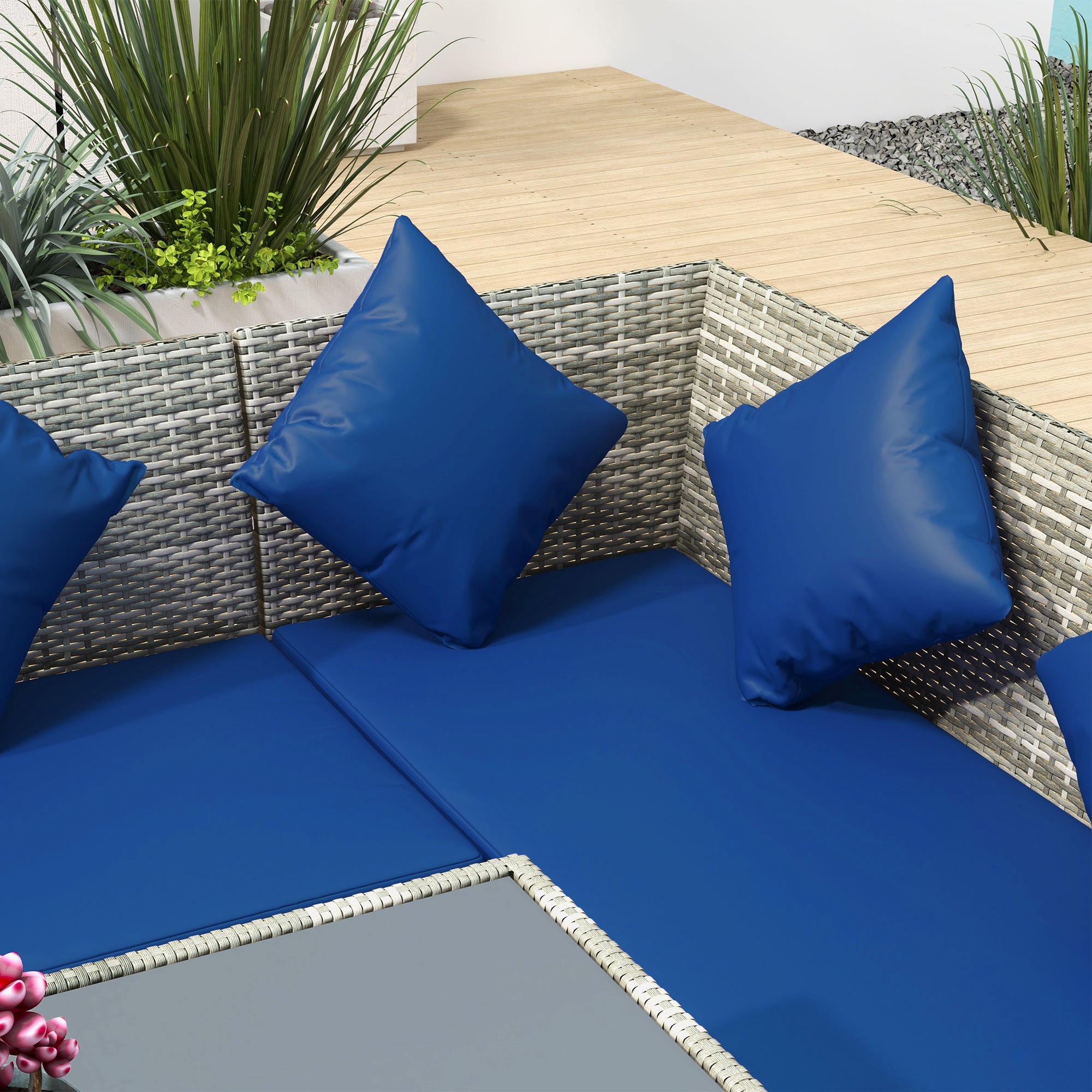 5 Piece Rattan Garden Furniture Dining Set with Cushions - Dark Blue