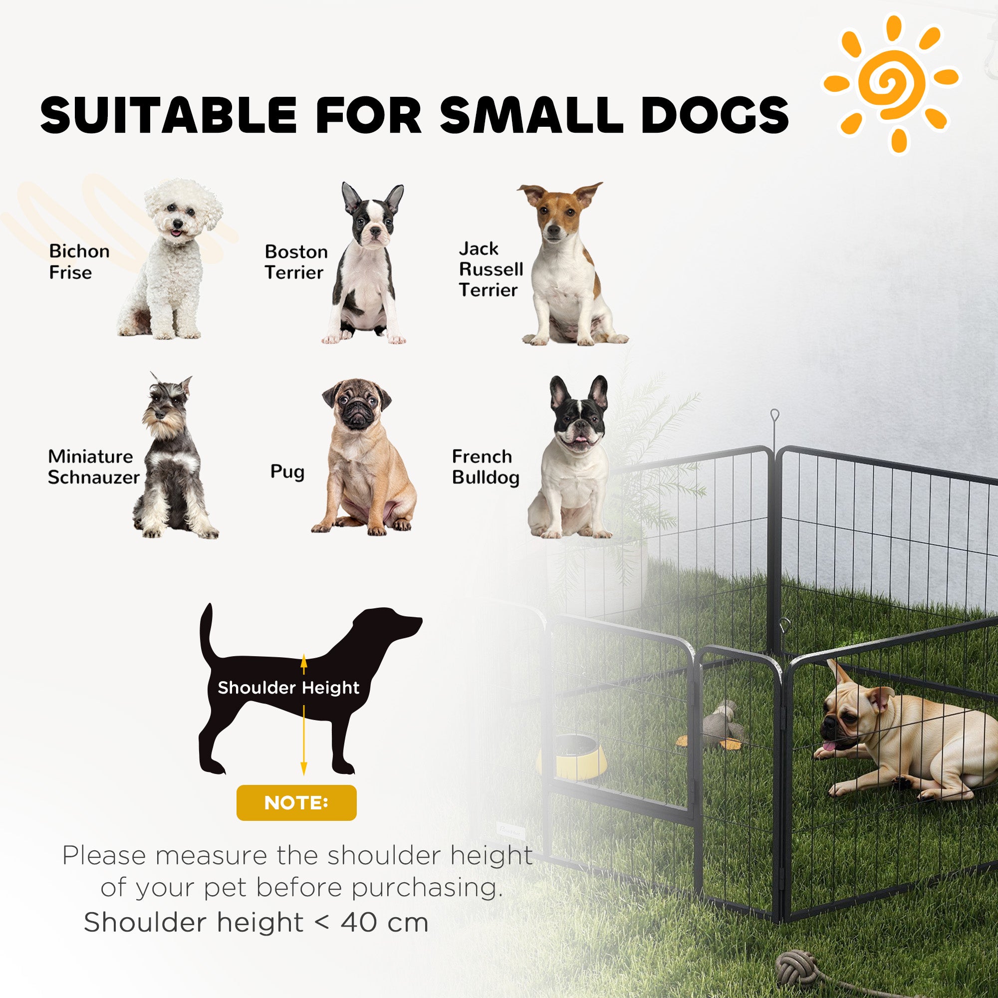 6 Panel Portable Detachable Dog Playpen with Door 60cm High for Small Dogs - Black