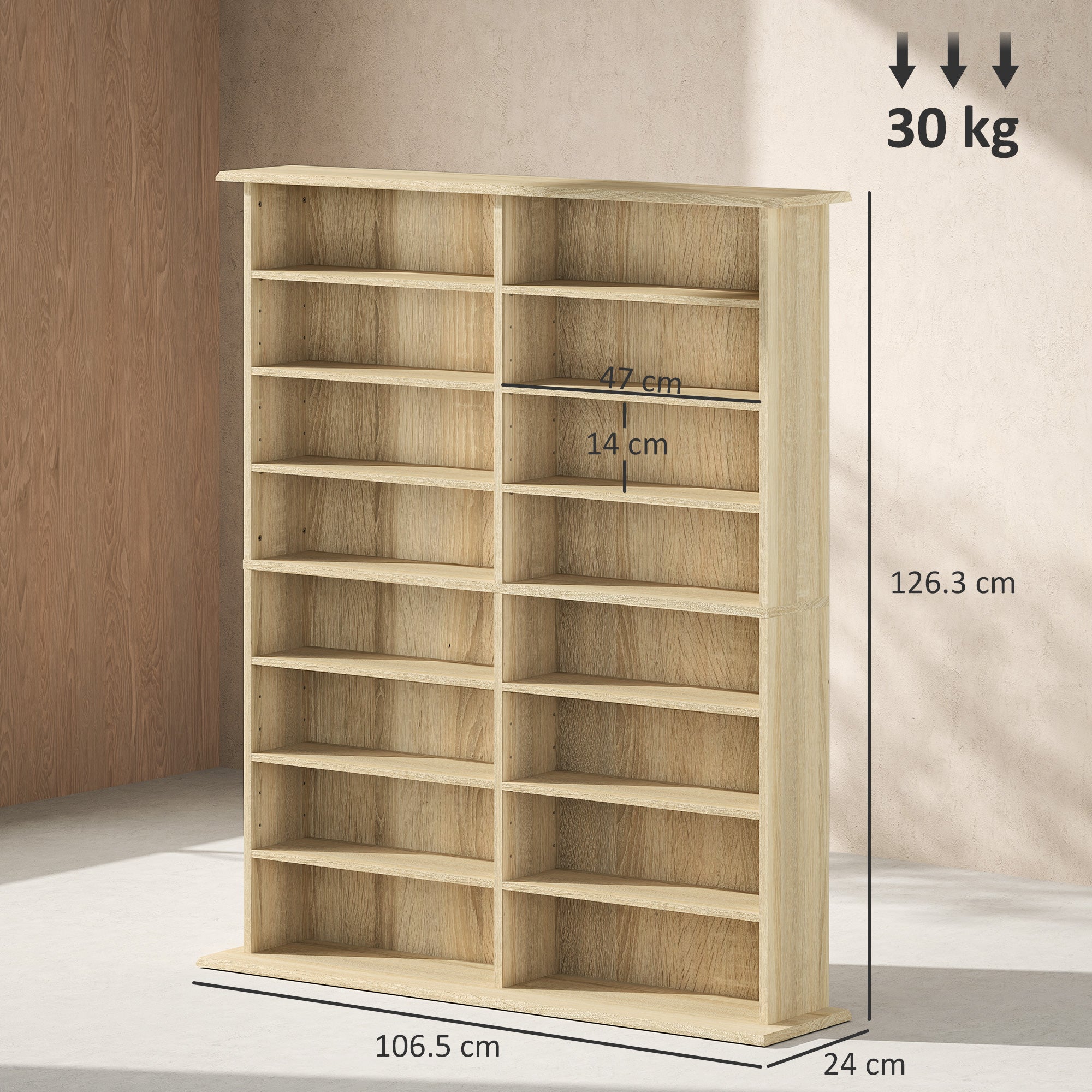 16-Compartment Media Shelf - Nature Wood Finish