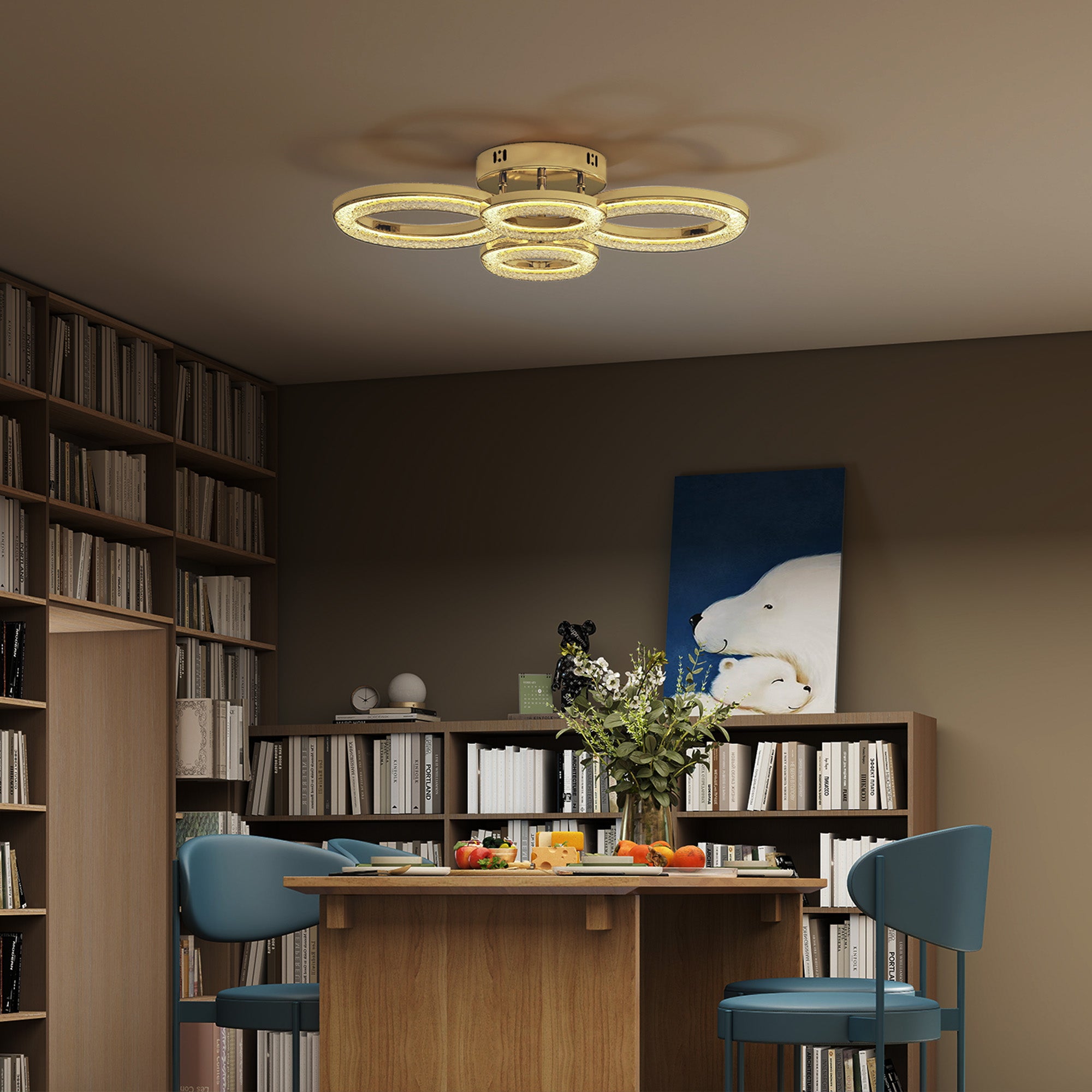 LED Ceiling Light, Modern Dimmable 4 Rings Ceiling Lamp with Wall Switch, 40W 4350lm Flush Mount Ceiling Light with 3500K/4500K/6000K Colour Temperatures for Living Room, Bedroom, Gold Tone