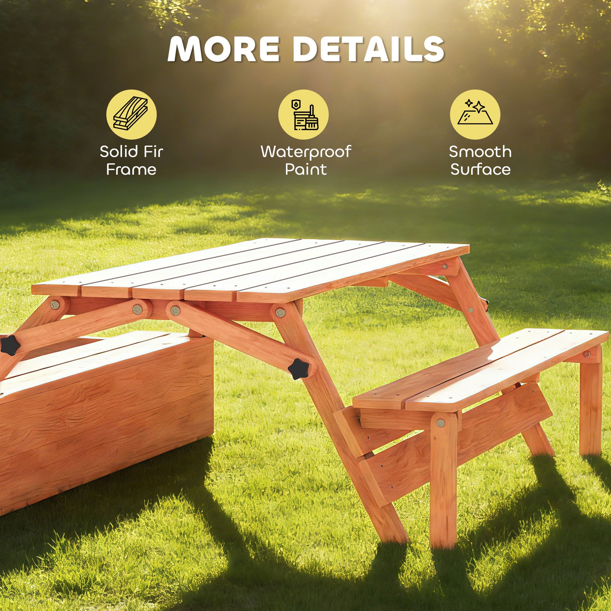 Kids Sand Pit with Lid, Wooden Sandpit with Canopy, Foldable Picnic Table, Bench Seats, Bottom Liner for Patio Garden