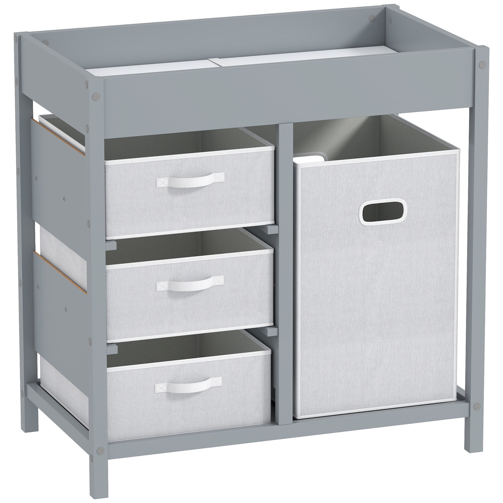 Baby Changing Unit with 4 Storage Drawers, Mat for Bedroom Nursery, 84 x 84.5 cm, Grey