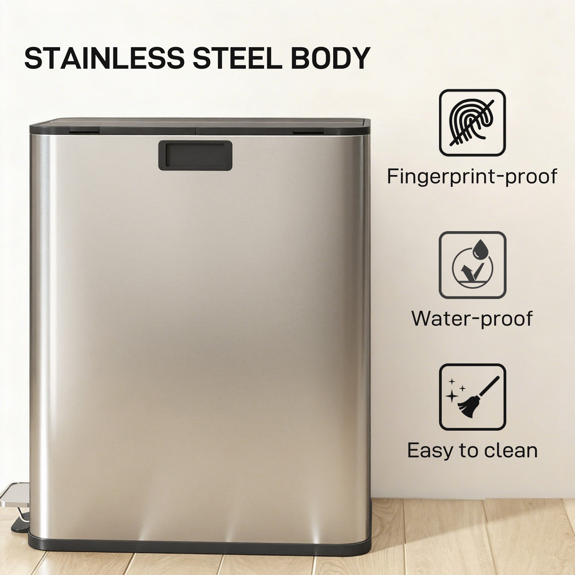 Dual Kitchen Bin with Soft-Close Butterfly Lid, 2 x 28L Stainless Steel Pedal Bin with Removable Inner Buckets, Fingerprint-Proof for Recycling and Waste, Silver Tone