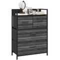 Rustic Chest of Four Fabric Drawers with Wood-Effect Finish - Black