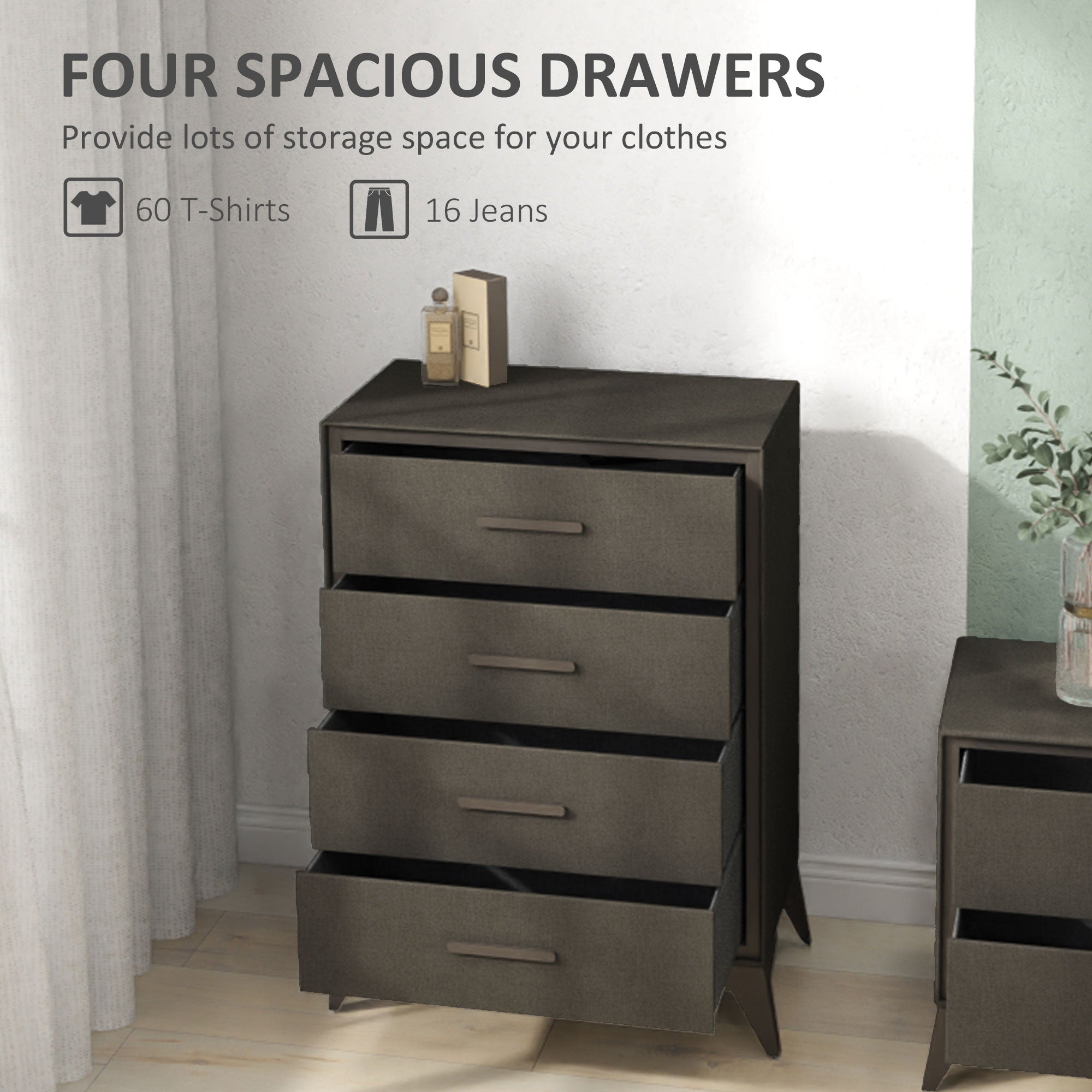 Chest of Drawers, 4 Drawer Fabric Dresser with Steel Frame for Bedroom, Living Room, Easy to Assemble, Brown