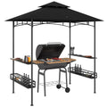 BBQ Grill Gazebo 150x240cm with Shelves and Baskets - Grey Polyester Canopy