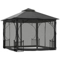 3 x 3 Metre Garden Gazebo with Double Tier Sun Shade - Dark Grey
