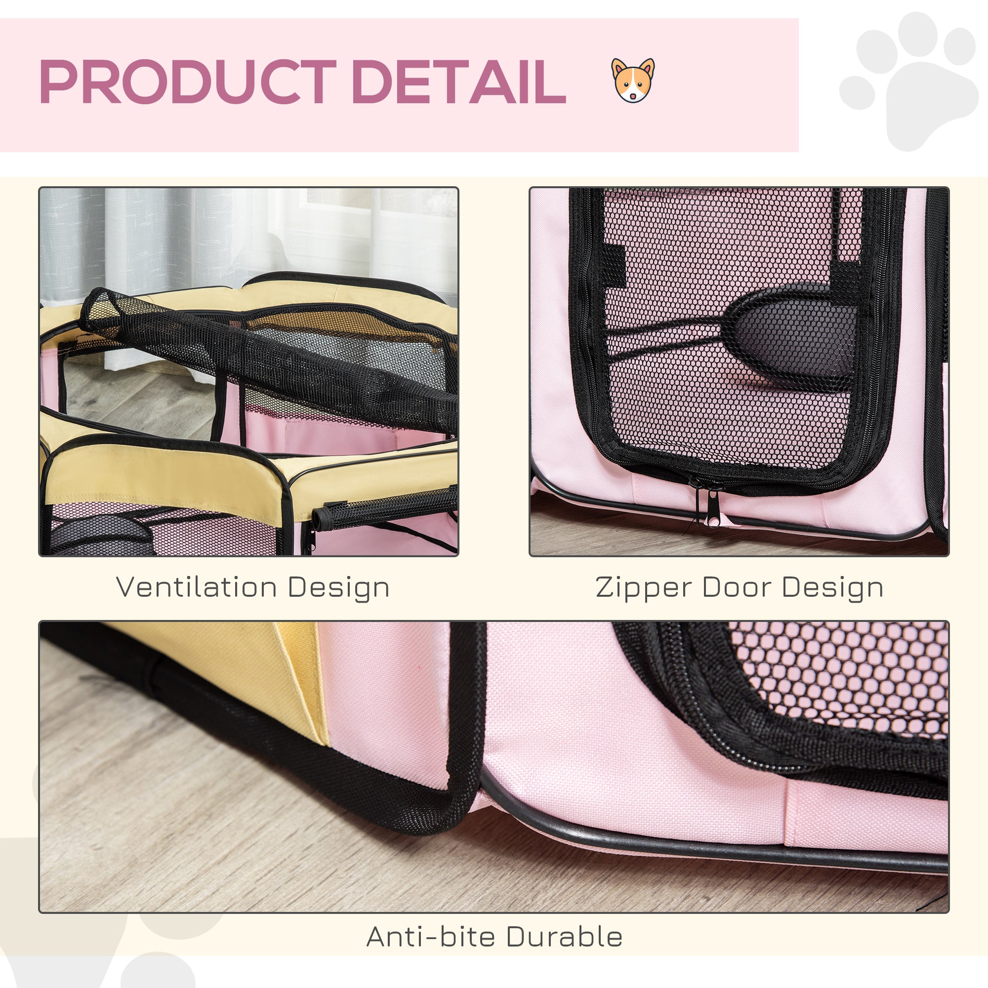 Fabric Pet Whelping Box Dog Cat Puppy Playpen Rabbit Guinea Pig Play Pen in Pink With Carry Bag Small Dia 90 x 41Hcm