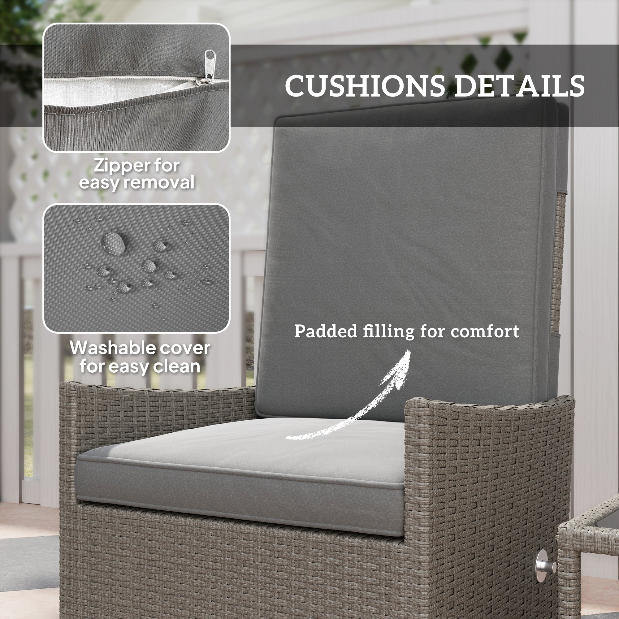 5 Piece Rattan Garden Furniture Set with Adjustable Backrests - Dark Grey