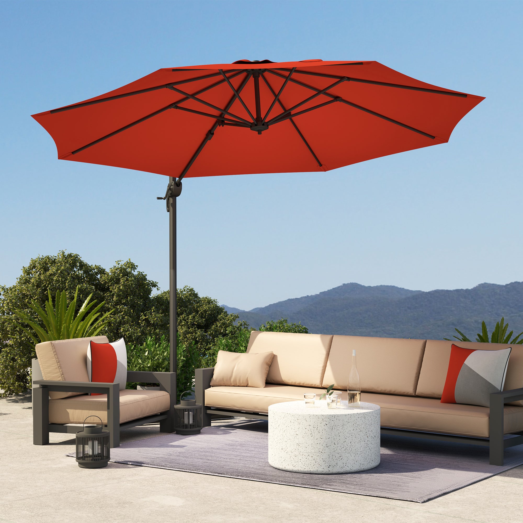 Five-Position Aluminium Frame Overhanging Parasol - Orange