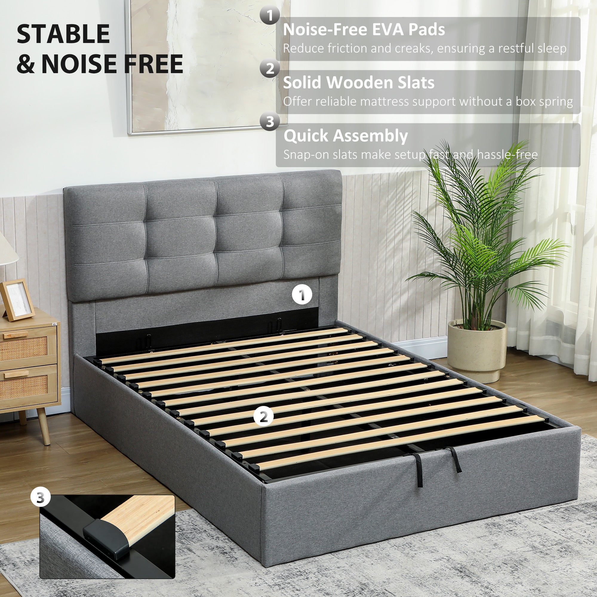 4ft6 Double Ottoman Bed with Gas Lift Storage - Grey