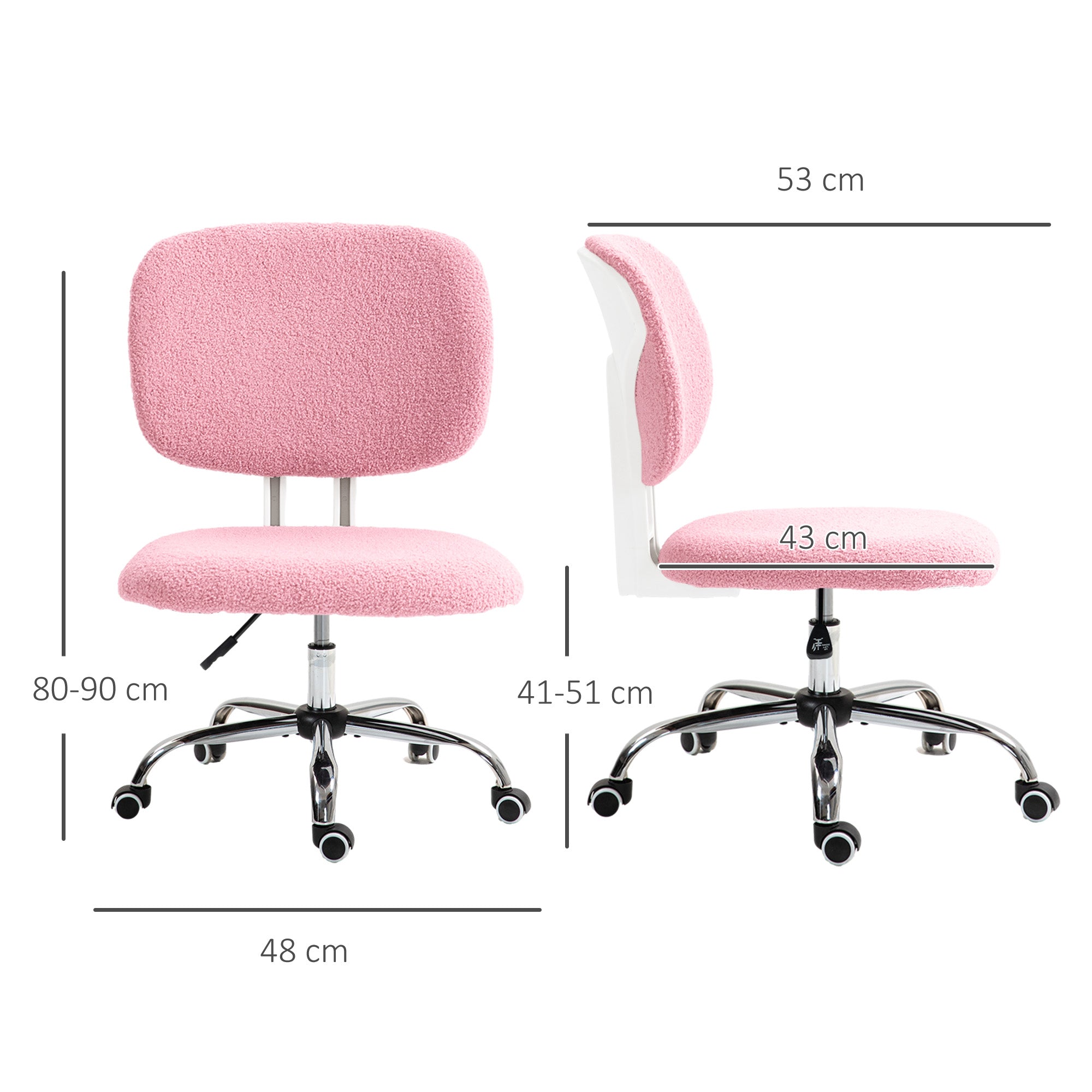 Teddy Fleece Armless Office Chair - Pink