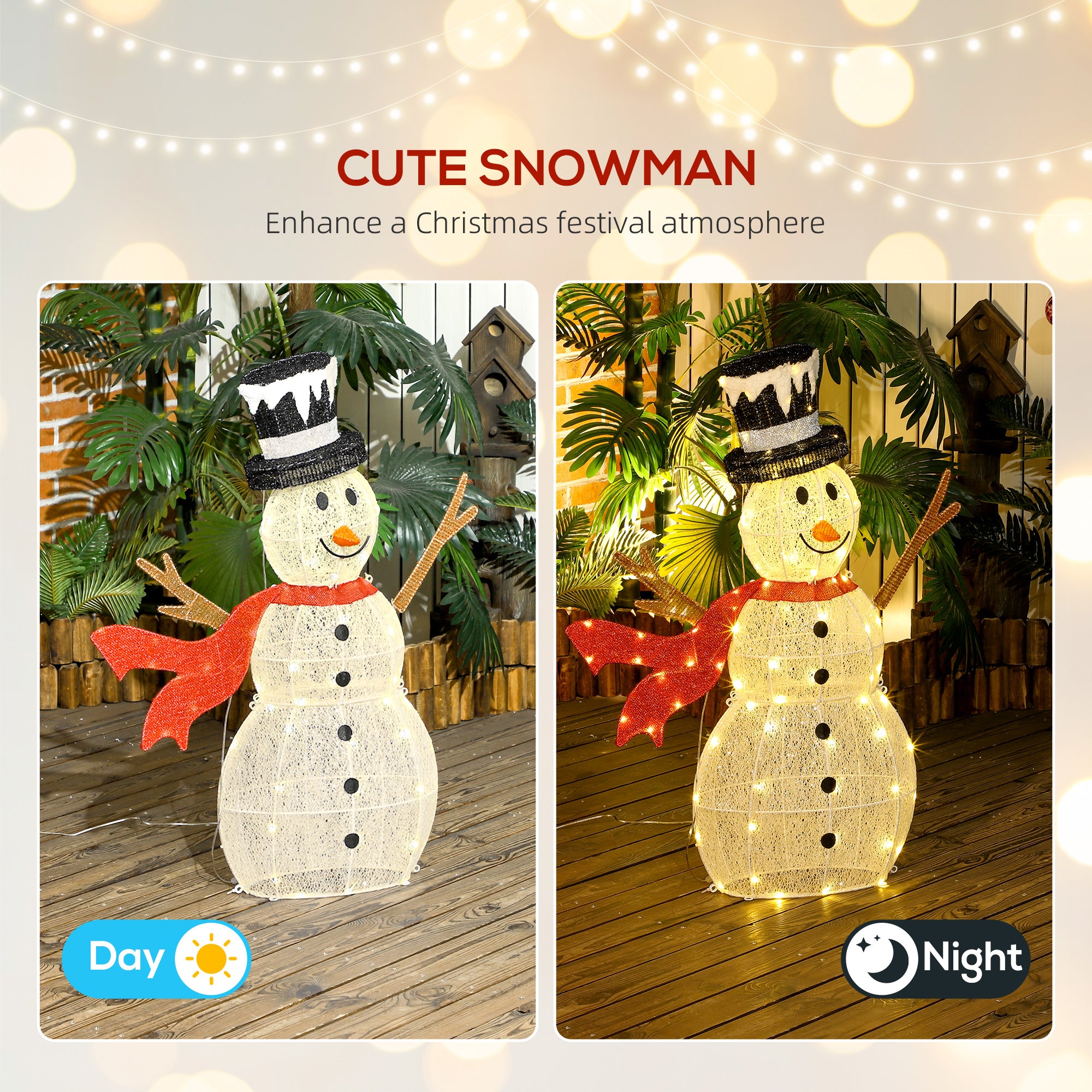 3ft 78 LED Light Outdoor Snowman Decoration, with Accessories