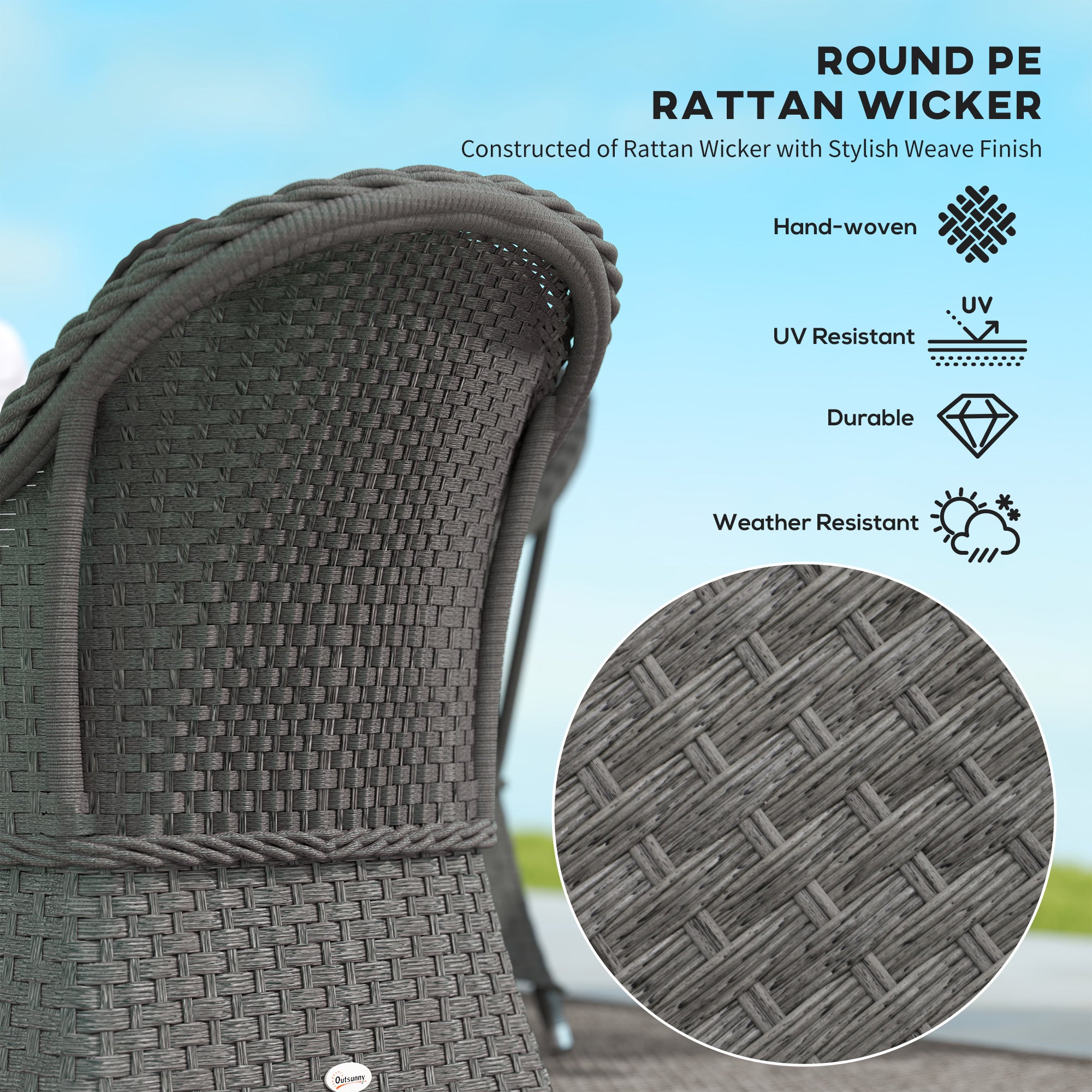 4 Piece Rattan Sofa Set with Aluminium Frame and Glass Table Light Grey