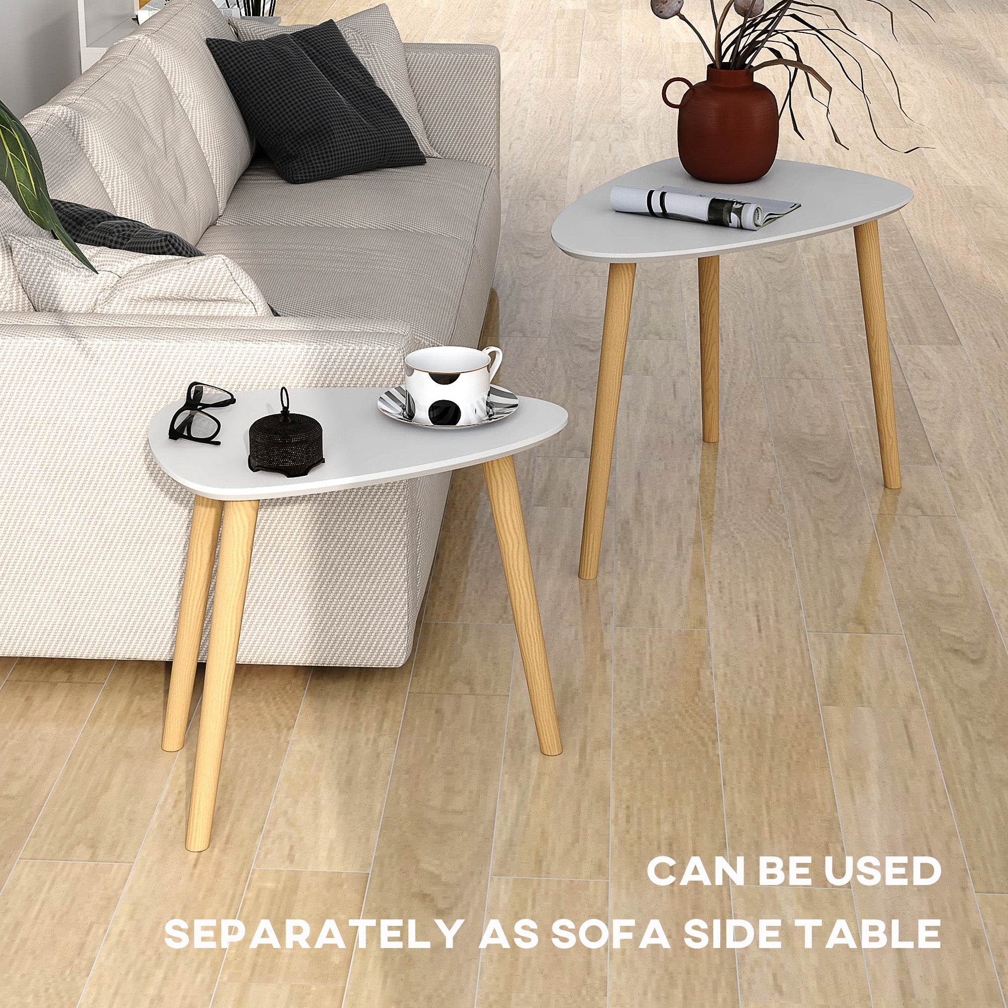 Nesting Coffee Table Set of 2 with Solid Wood Legs - Light Grey