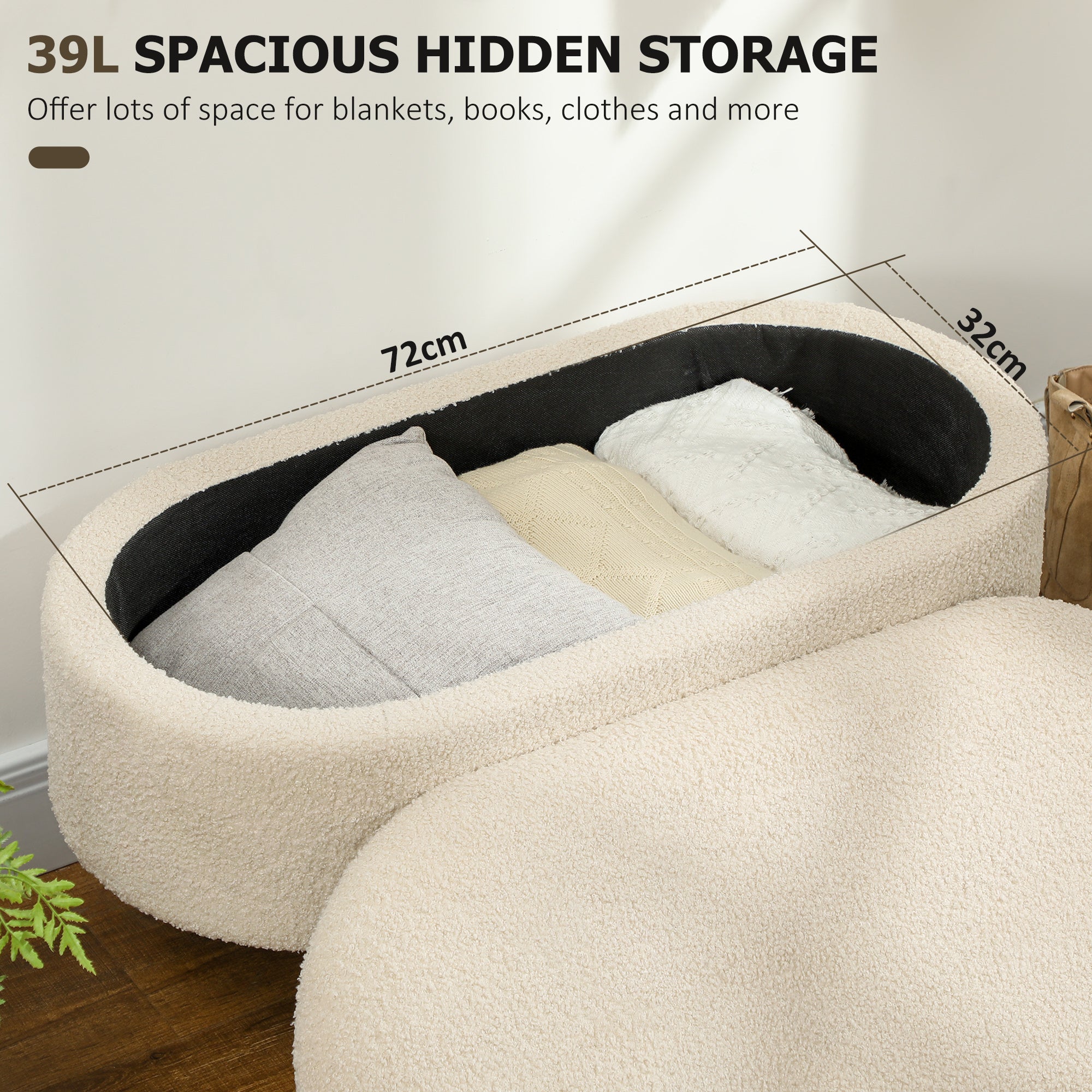 Teddy Fleece Storage Ottoman - Cream White
