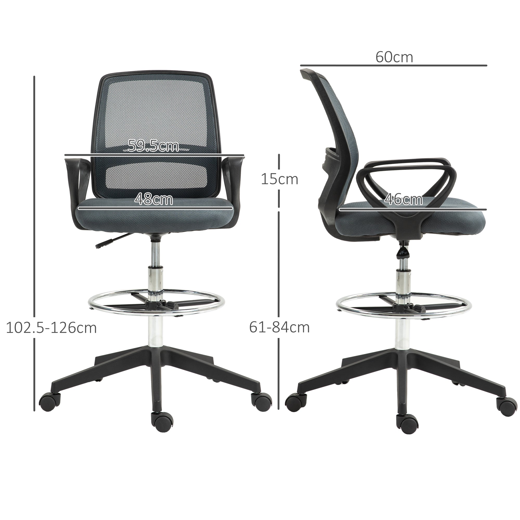 Ergonomic Mesh Back Drafting Chair Draughtsman Chair with Adjustable Height, Grey