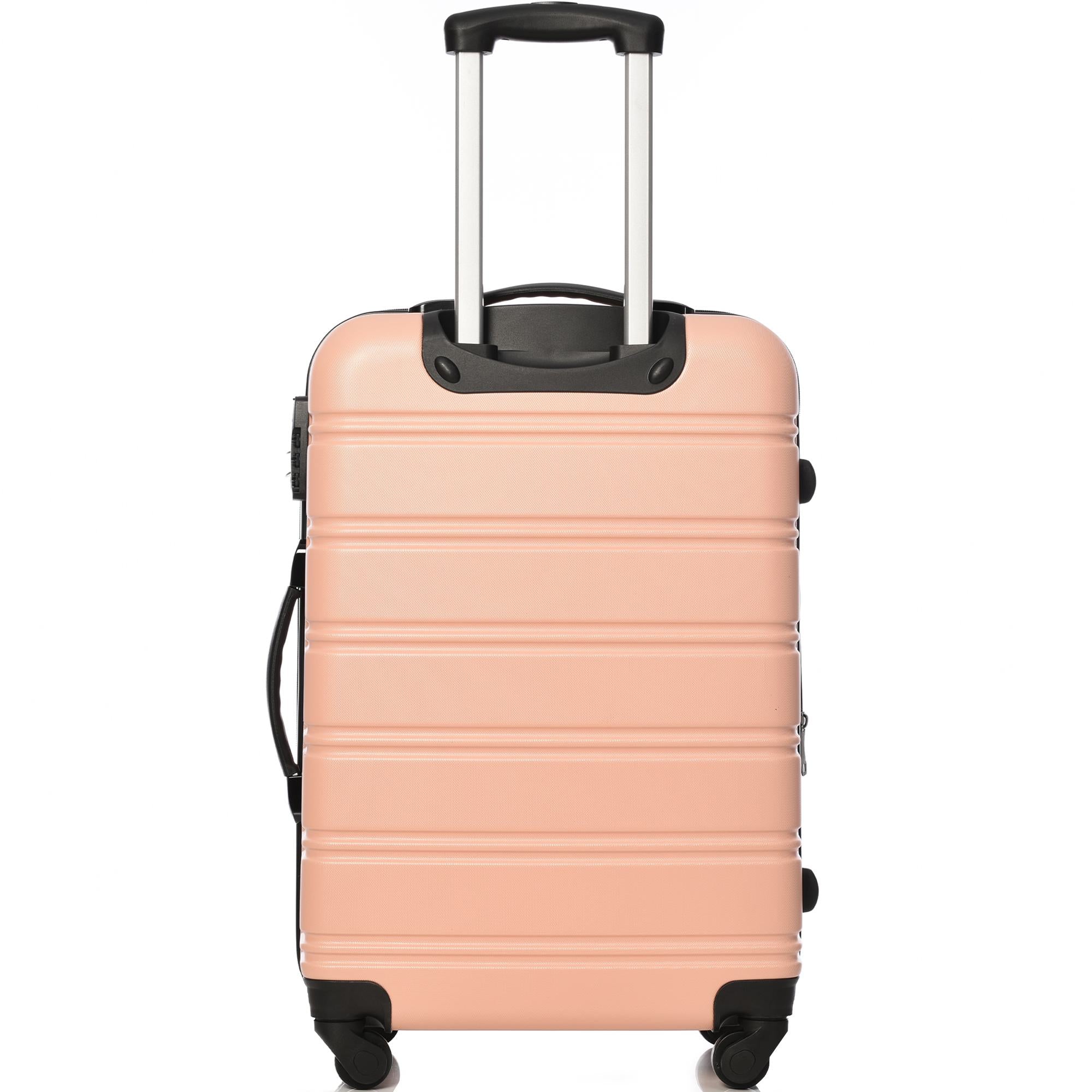 24" 4-Wheel ABS Hard Shell Travel Trolley Suitcase with Extendable Function, Luggage with Secure Lock, 45L × 28W × 69H cm, Pink