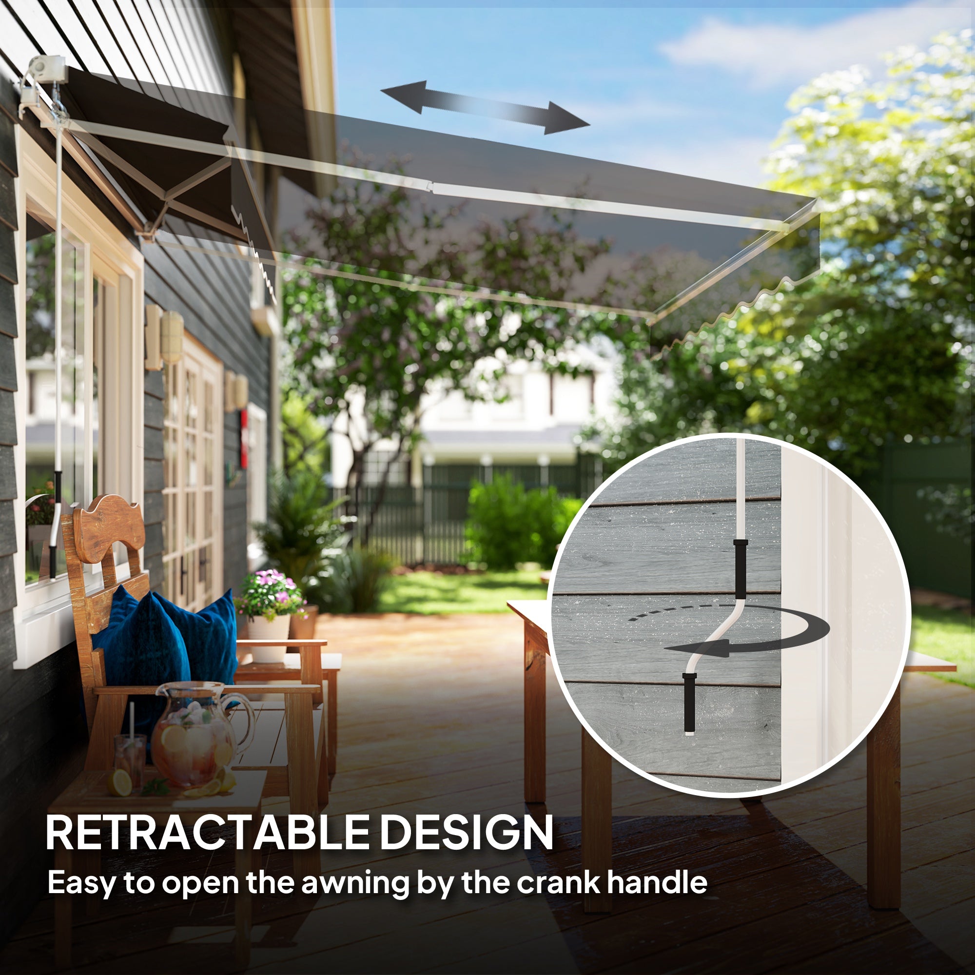 2 x 2.5m Garden Retractable Awning with Aluminium Frame - Black