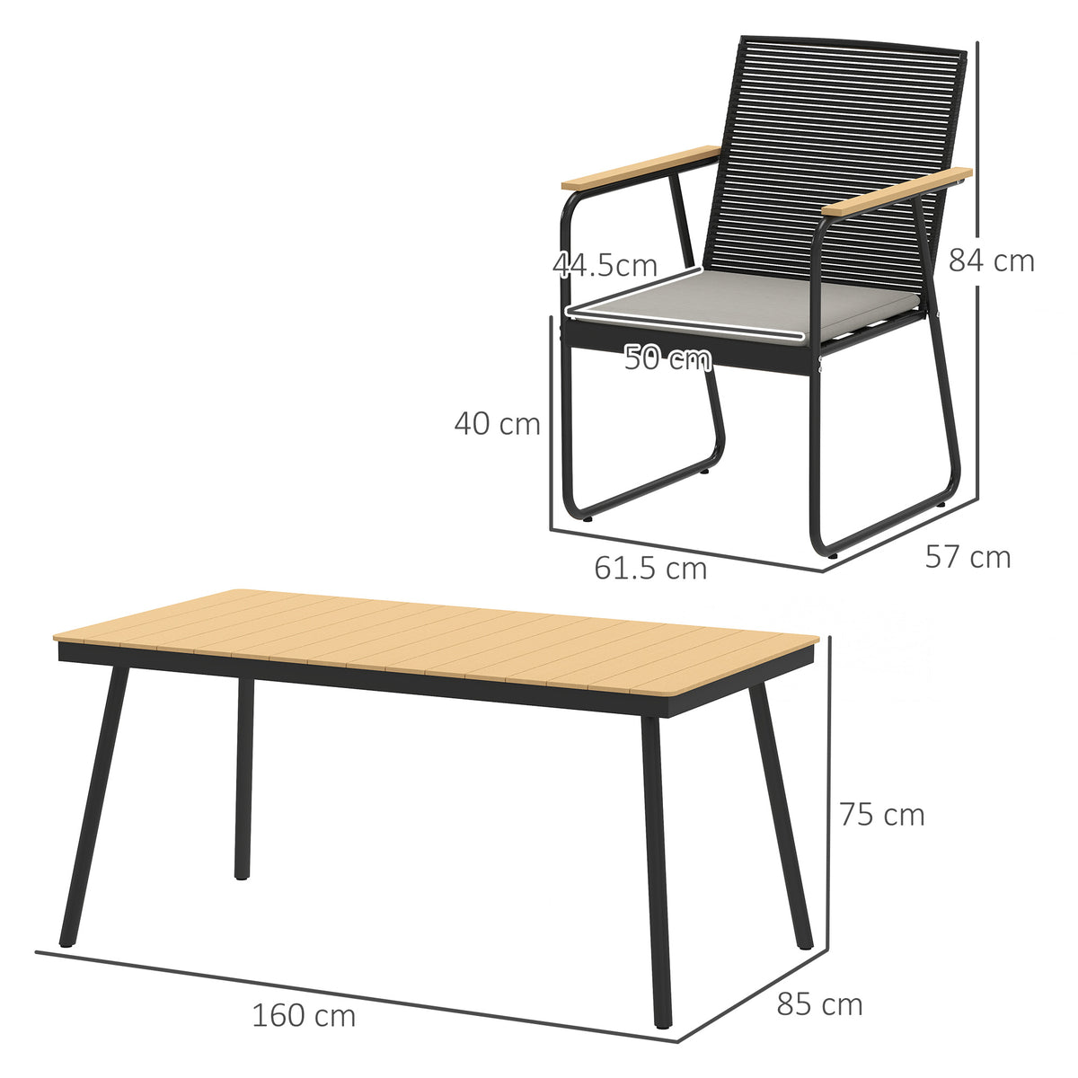 6 Seater Garden Dining Set with Cushions and Weatherproof Table - Nature Wood Finish