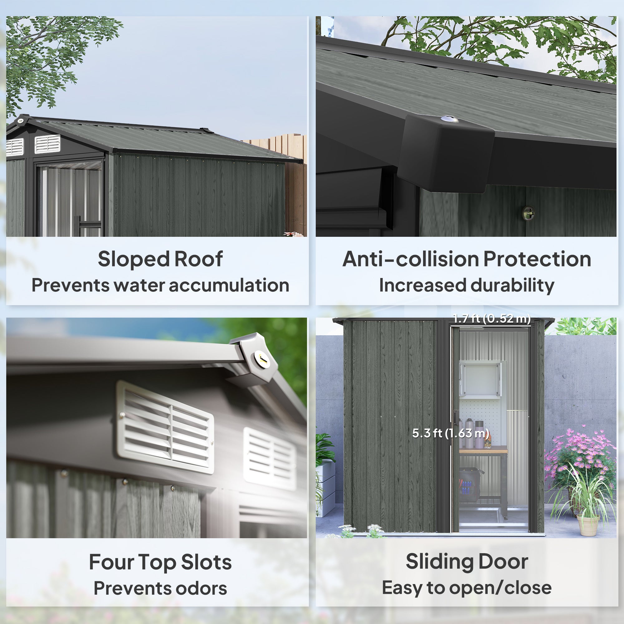 4.3 x 5ft Outdoor Garden Storage Shed - Grey Wood Effect
