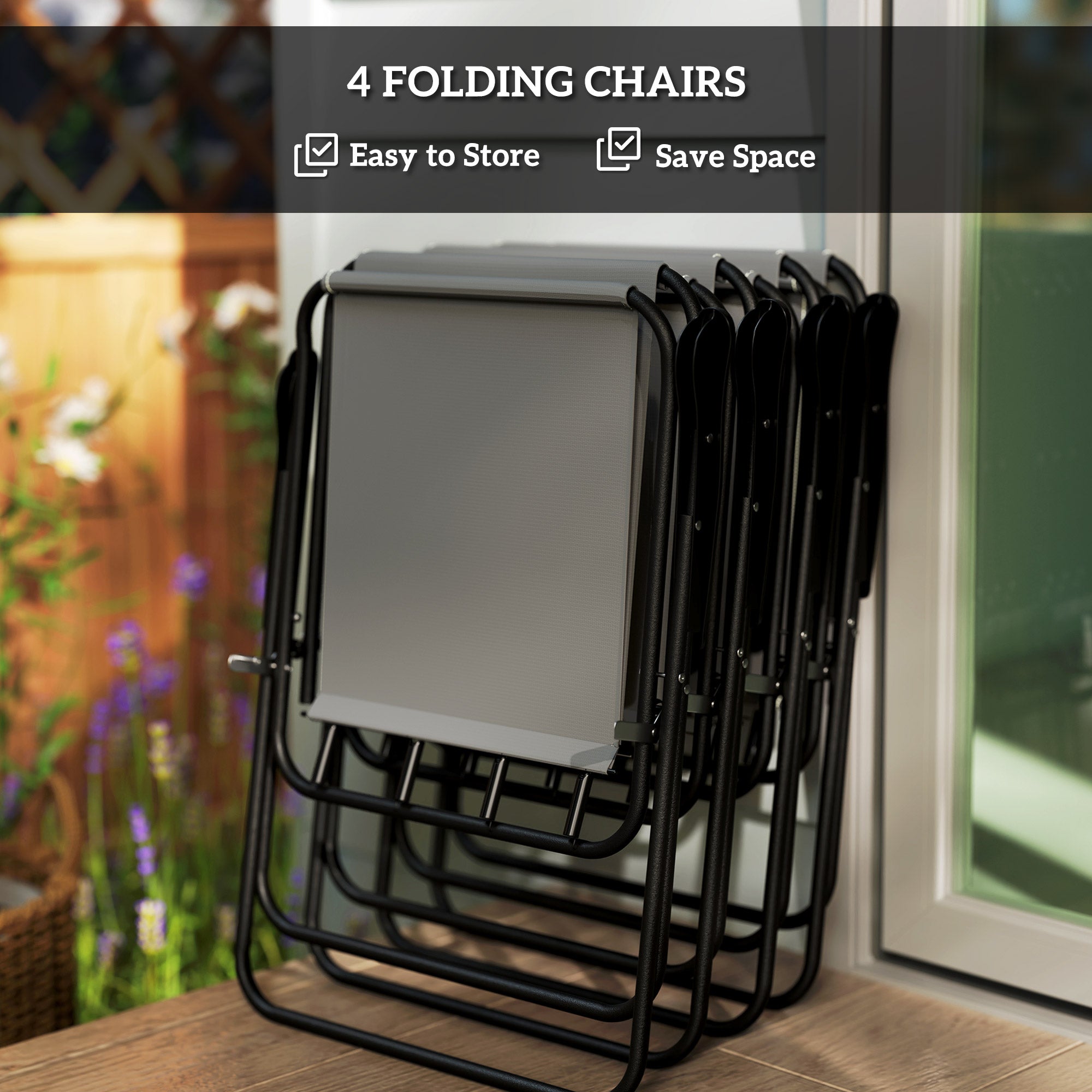 4 Seater Garden Furniture Set with 6 Pieces Table, Folding Chairs & Parasol - Grey