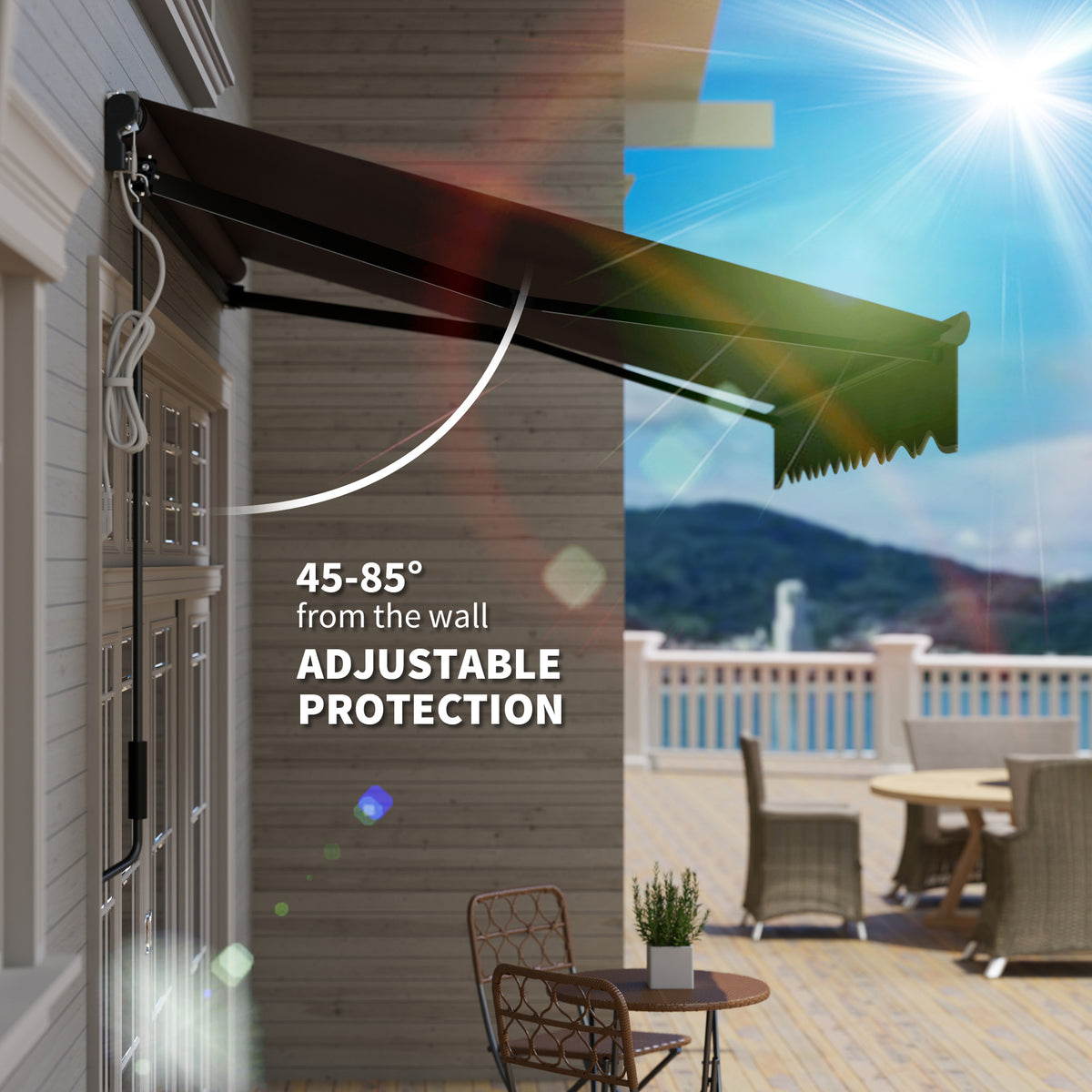 2.5 Metre Electric Retractable Awning with LED Light & Remote Control - Dark Grey
