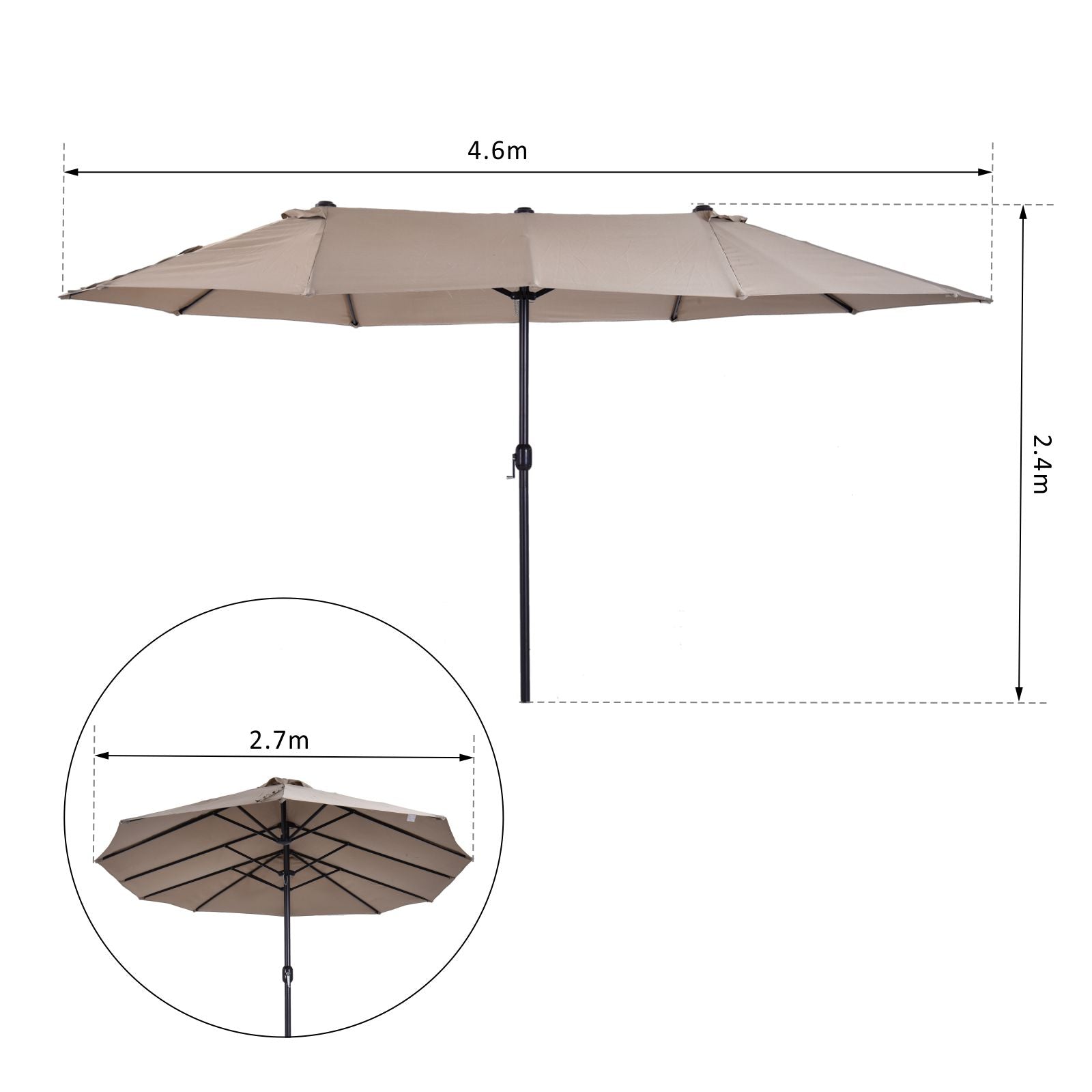 4.6m Double-Sided Patio Parasol Sun Umbrella-Tan