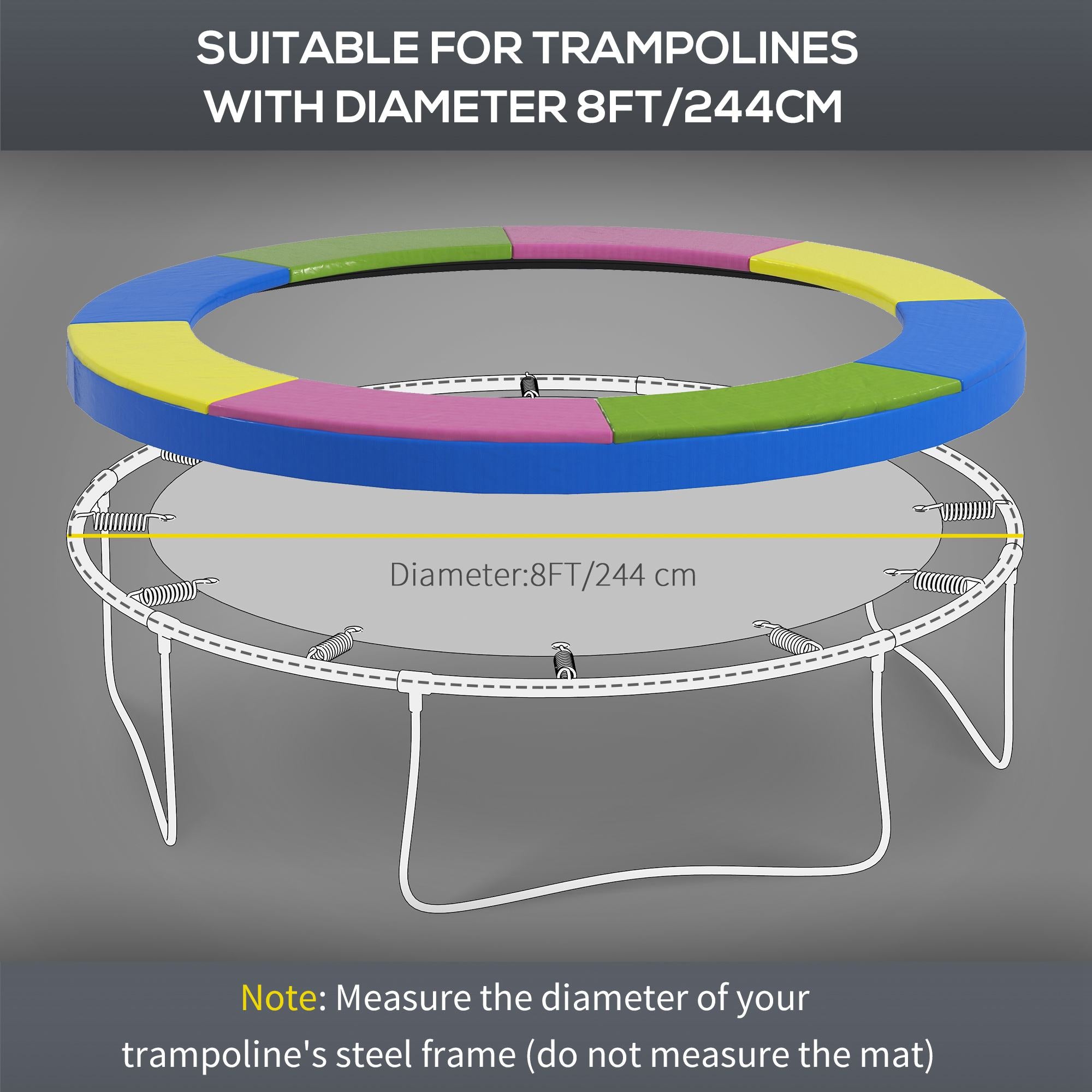 8FT Trampoline Spring Cover Replacement Pad with Elastic Cord - Multi-Coloured